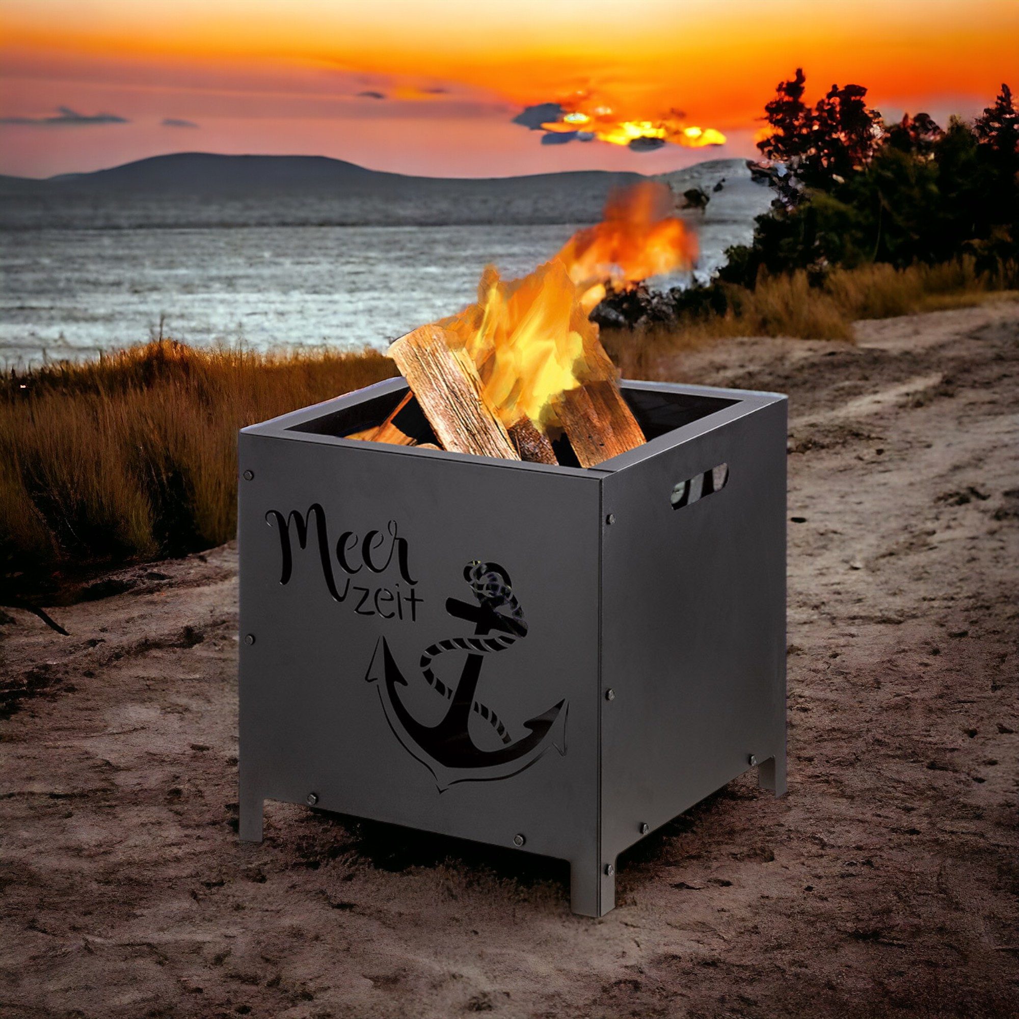 GILDE Feuerkorb MEERZEIT Feuerkorb in schwarz - Metall - H. 43cm - Lagerfeu günstig online kaufen