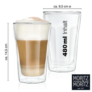 Moritz & Moritz Gläser-Set Moritz & Moritz Kelch Glas 4x 450ml, Borosilikatglas, Doppelwandige Gläser für Kaffee, Tee oder Dessert