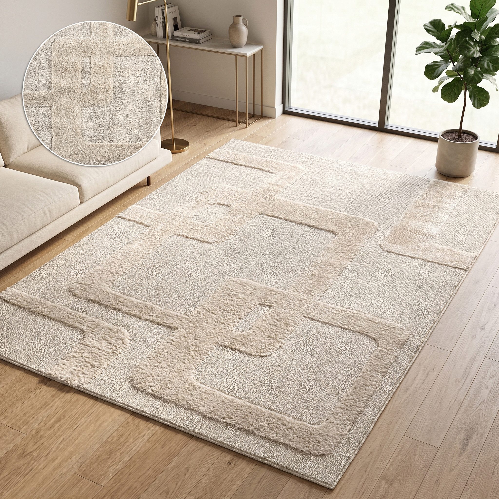 OTTO home Teppich Modea, geometrisches Muster, 3D, rechteckig, Höhe: 20 mm, Ton-in-Ton, Hoch-Tief, weich, Wohnzimmer, Schlafzimmer