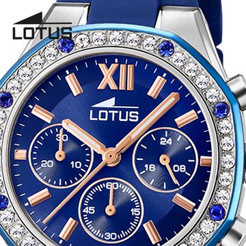 Lotus Chronograph Lotus Damenuhr Silikon blau Lotus, (Chronograph), Damen Armbanduhr rund, mittel (ca. 38mm), Edelstahl