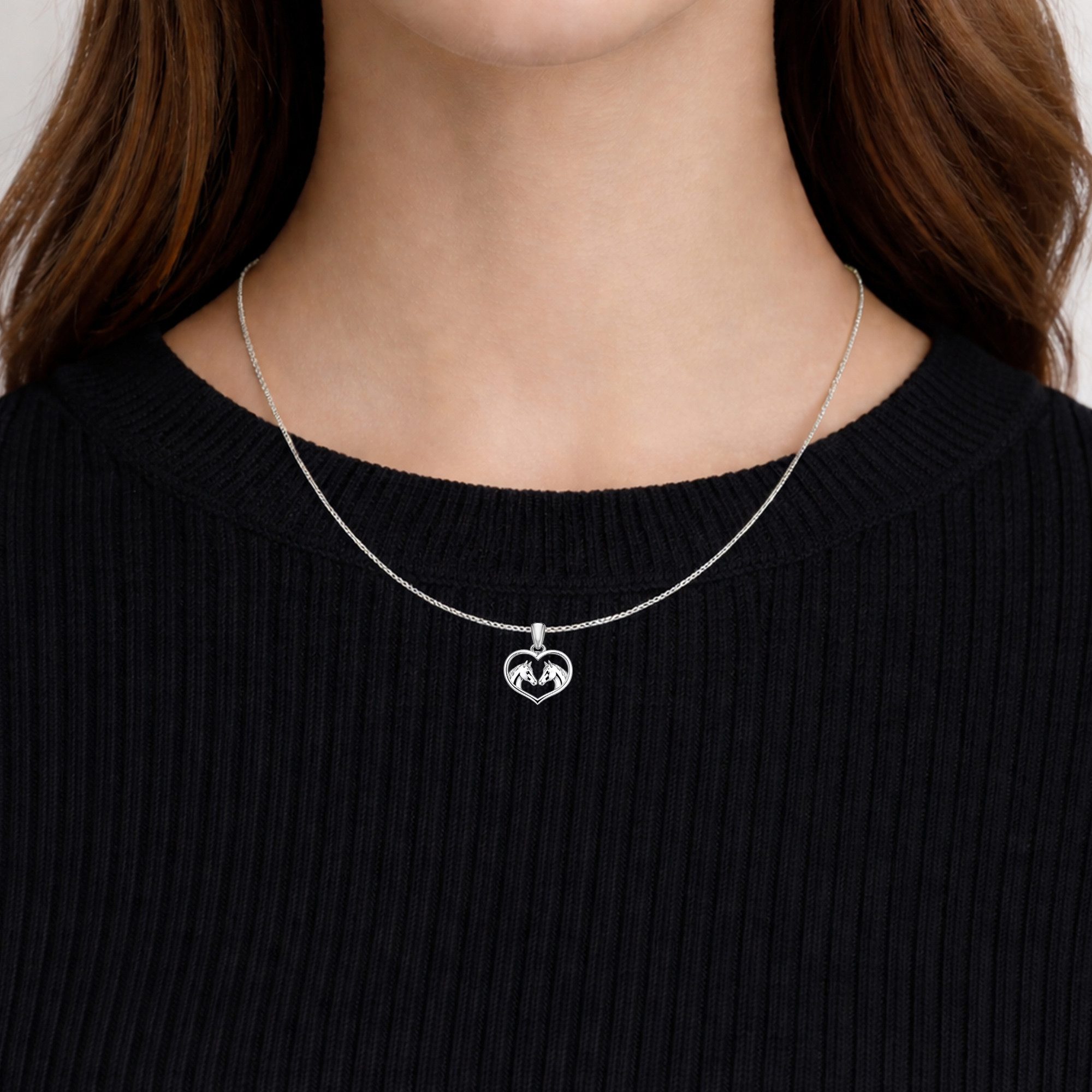 Limana Herzkette Kinder Mädchen Pferde Herz 925 Silber Kinderschmuck Kette mit Anhänger (inkl. Dose Silberschmuck Echtschmuck Schmuck Geschenk Geburtstag), Ostern Einschulung Schulanfang Nikolaus Kommunion Weihnachten