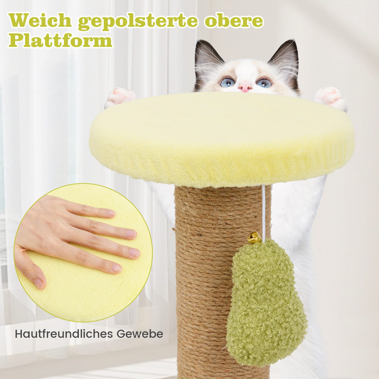 COSTWAY Kratzbaum, mit Katzenbett & Federspielzeug, 50x35x42 cm