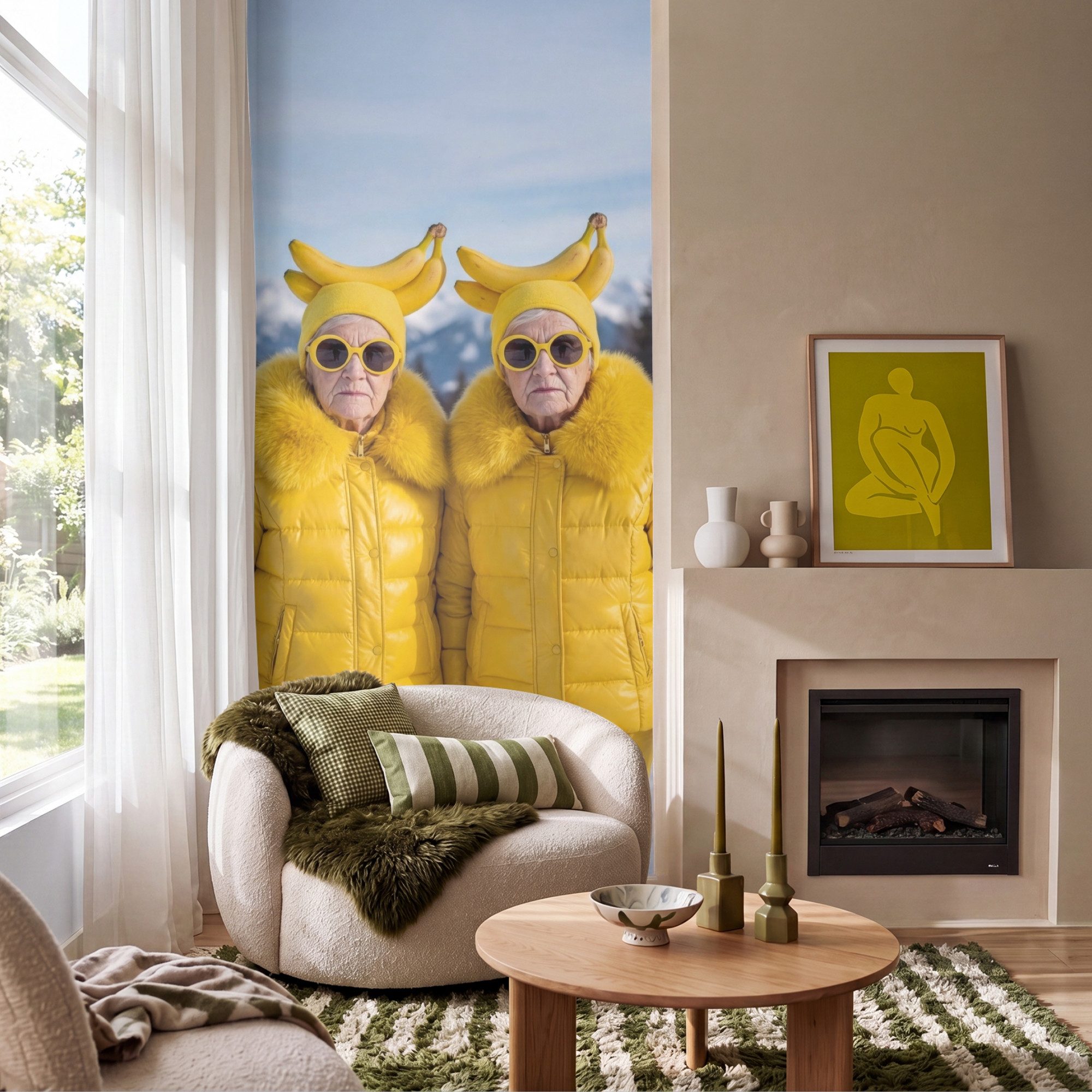 OnlyWow Fototapete Frauen - Bananen - Gelb, Matt, bedruckt, Wandtapete, Schlafzimmer, Wanddekoration 100x220cm