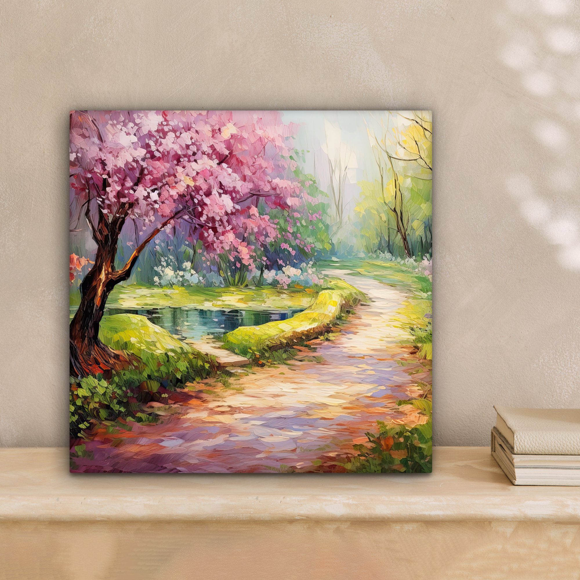 OneMillionCanvasses® Leinwandbild Aquarell - Natur - Bäume - Kunst - Blumen, Fotodruck (1 St), Wandbild, Deko Schlafzimmer Wohnzimmer Flur 20x20 cm