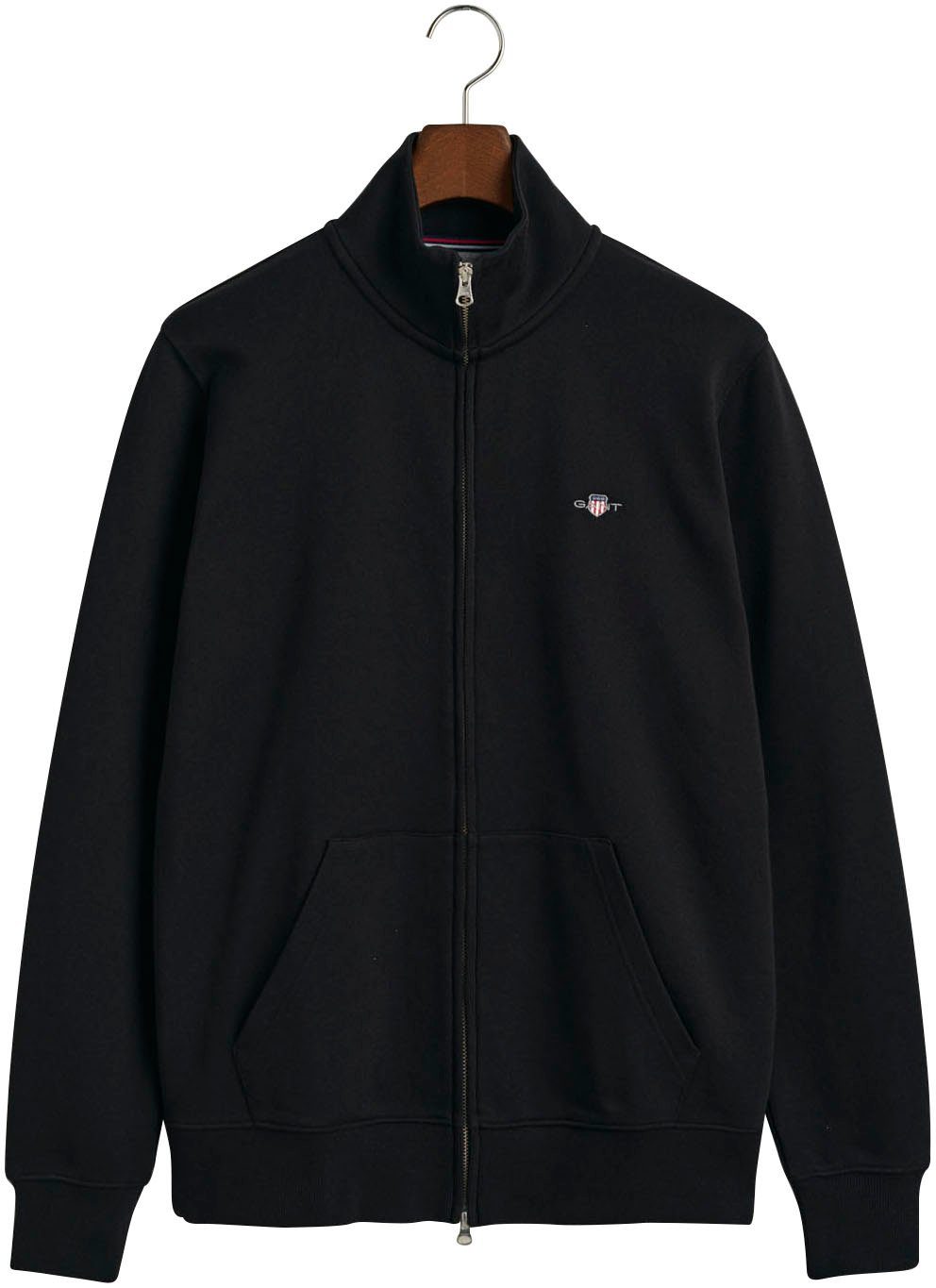 Gant Sweatshirt mit auf der REG black Logostickerei Brust SHIELD SWEAT ZIP FULL