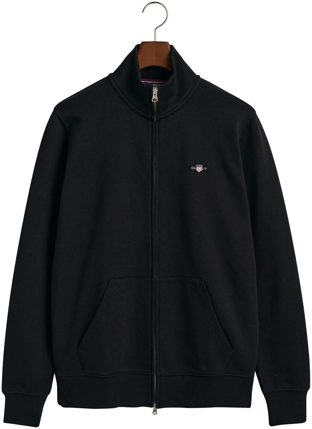 Gant Sweatshirt REG SHIELD FULL Logostickerei ZIP Brust auf mit SWEAT black der