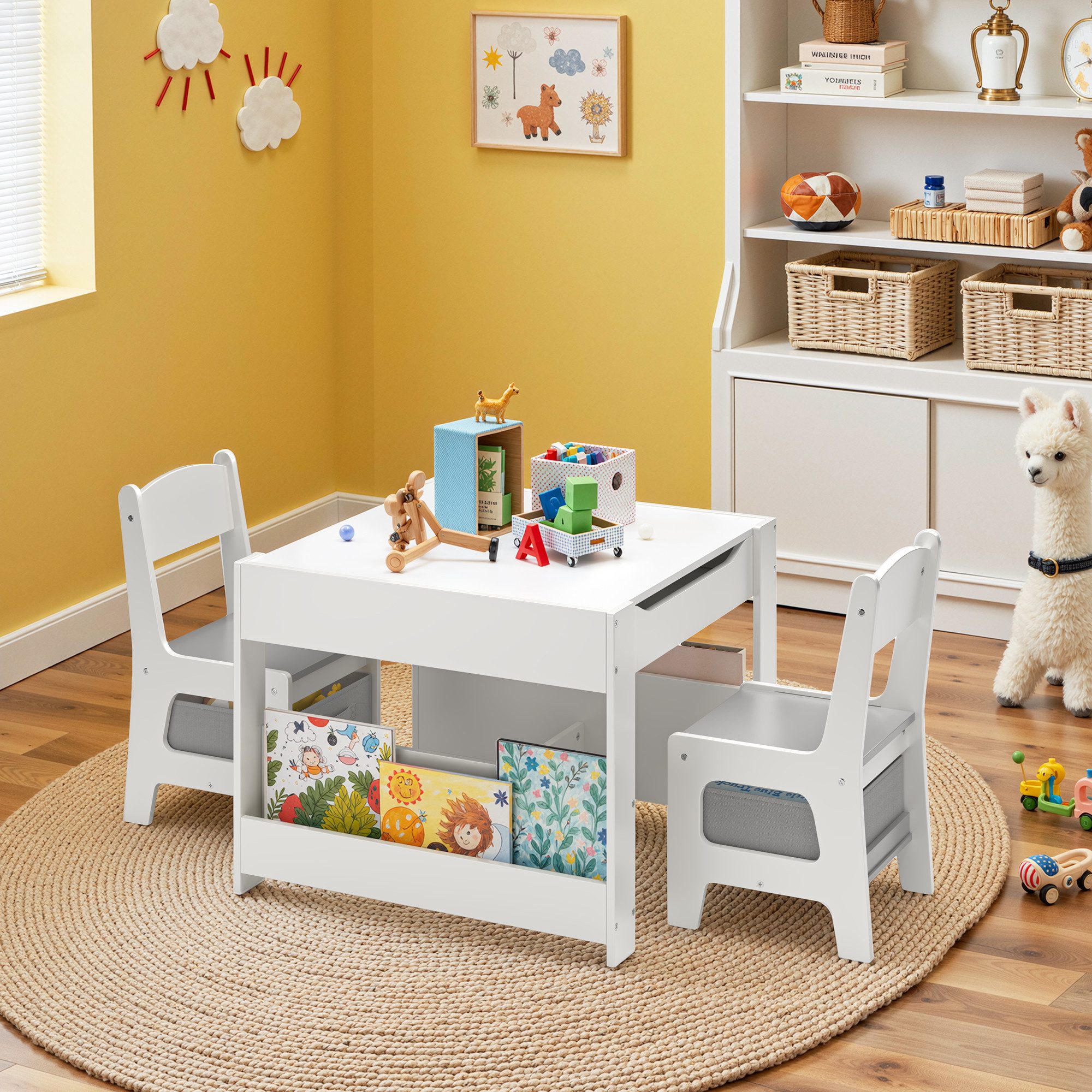 Bealife Kindersitzgruppe Kindertisch mit 2 Stühlen, (3-tlg., Kindertisch mit 2 Stühlen), Umklappbare Tischplatte – Bild 4 von 5