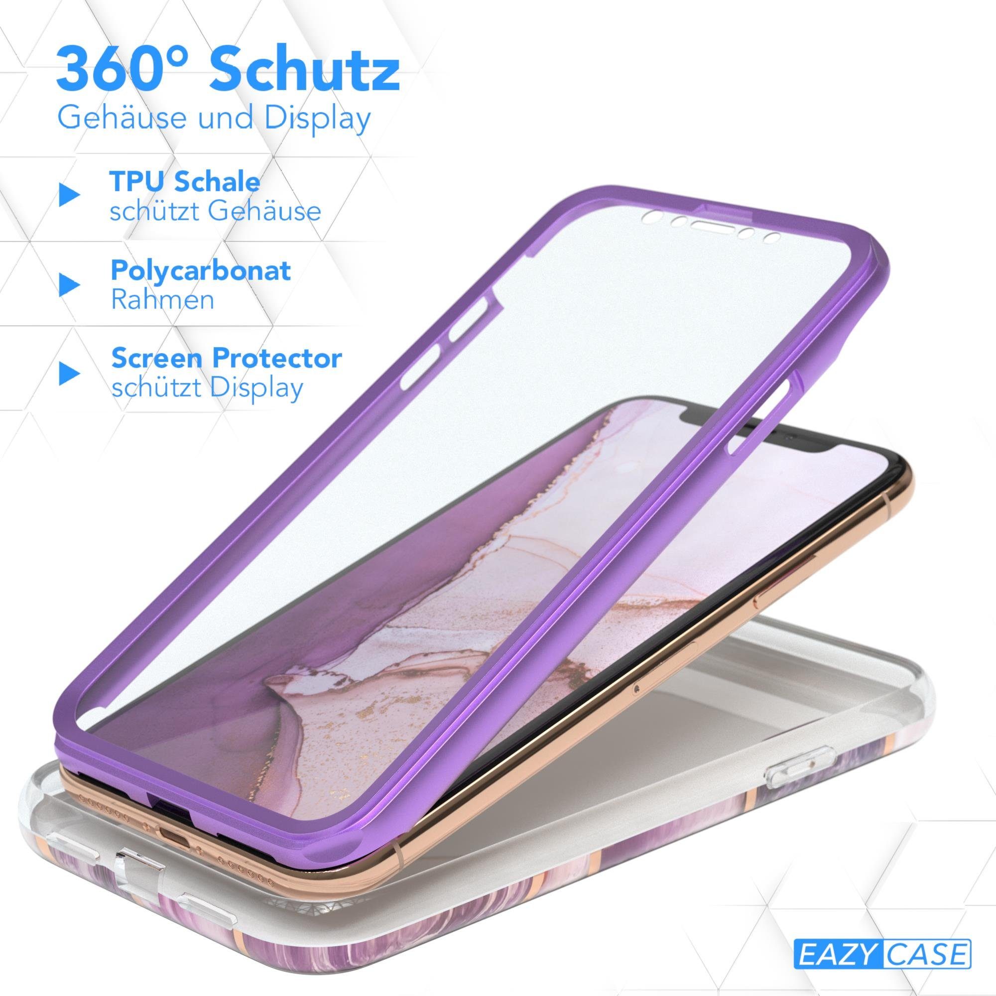 EAZY CASE Handyhülle IMD Fullcover Case für Apple iPhone X / iPhone XS 5,8 Zoll, Marmor Backcover Etui Rückseite kratzfest stoßfest 360 Grad Hülle Lila