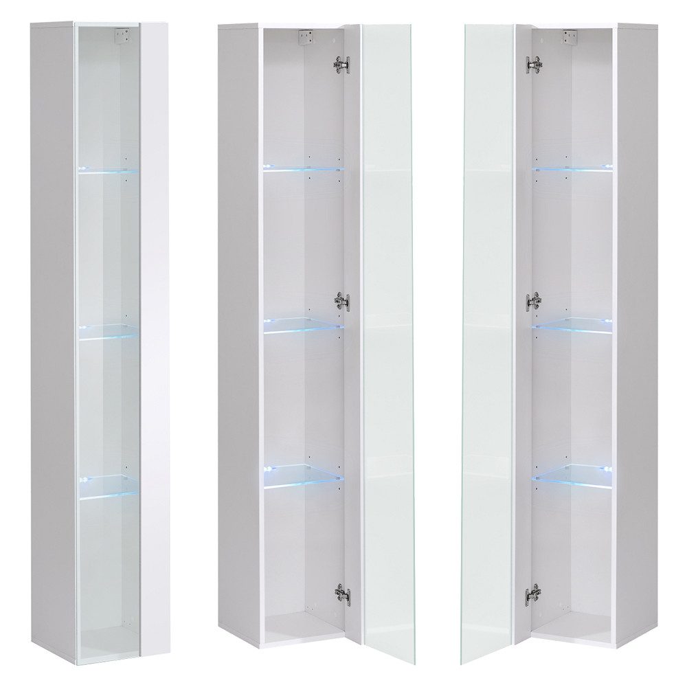 Lomadox Hängevitrine SWANSEA-164 in weiß mit Hochglanz-Fronten, 30 cm breit, inkl. LED-Beleuchtung