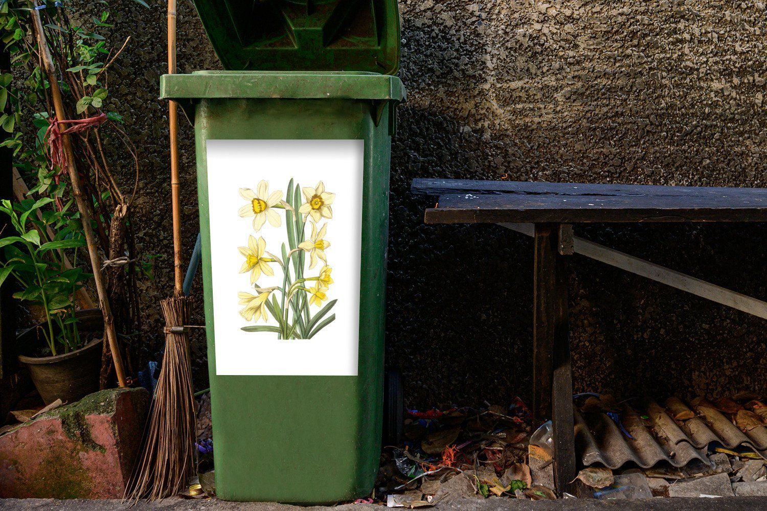 MuchoWow Wandsticker Blumen - Frühling Mülleimer-aufkleber, - Gelb Container, Abfalbehälter (1 St), Sticker, Mülltonne