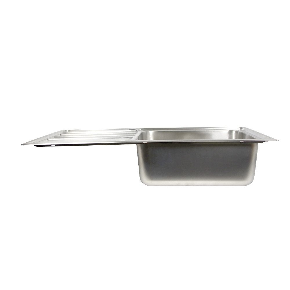 Stabilo Sanitär Einbauspüle Einbauspülbecken Chrom eckig aus Edelstahl mit großem Ablaufloch, 100/50 cm, (Komplett-Set, mit komplettem Siphon & Befestigungsmaterial), mit Siphon