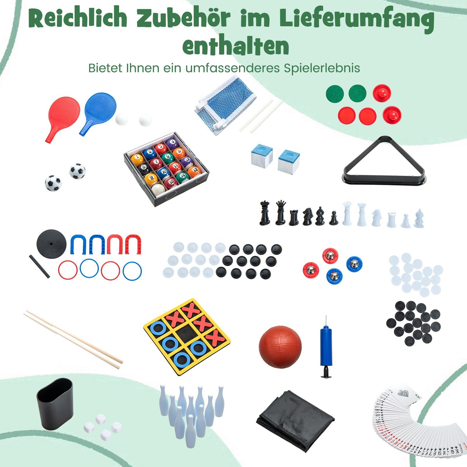 COSTWAY Kickertisch 15 in 1, Spieltisch Multifunktionstisch 109x105x90,5cm