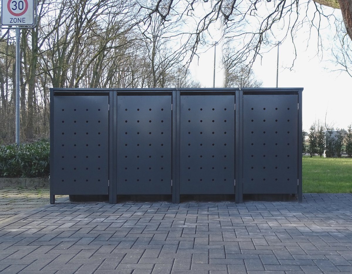 Thumbnail - SRM Design Mülltonnenbox 4 Mülltonnenboxen Modell No.1 Anthrazit komplett RAL7016 für 120Liter
