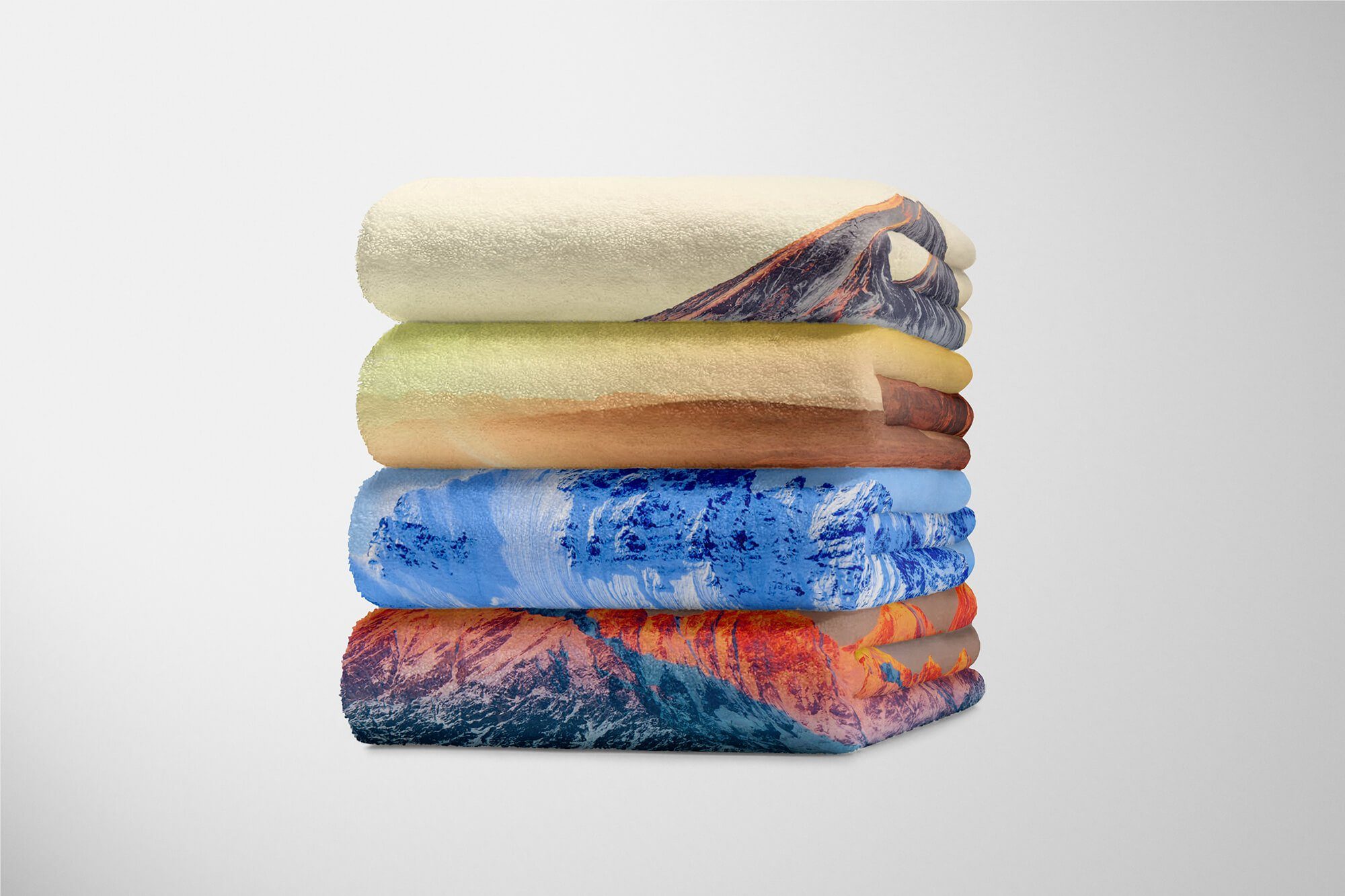 Fotomotiv Berge Saunatuch Schneegipfel Handtuch mit Sinus Strandhandtuch Handtücher Kuscheldecke Handtuch (1-St), Blau, Art Baumwolle-Polyester-Mix