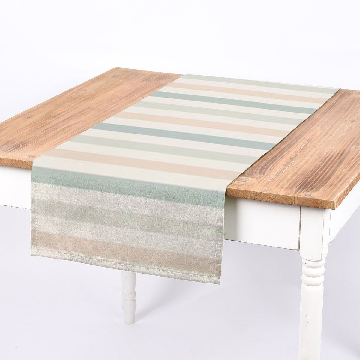 SCHÖNER LEBEN. Tischläufer Pastell Streifen Querstreifen ecru mintgr, made in Germany,handmade