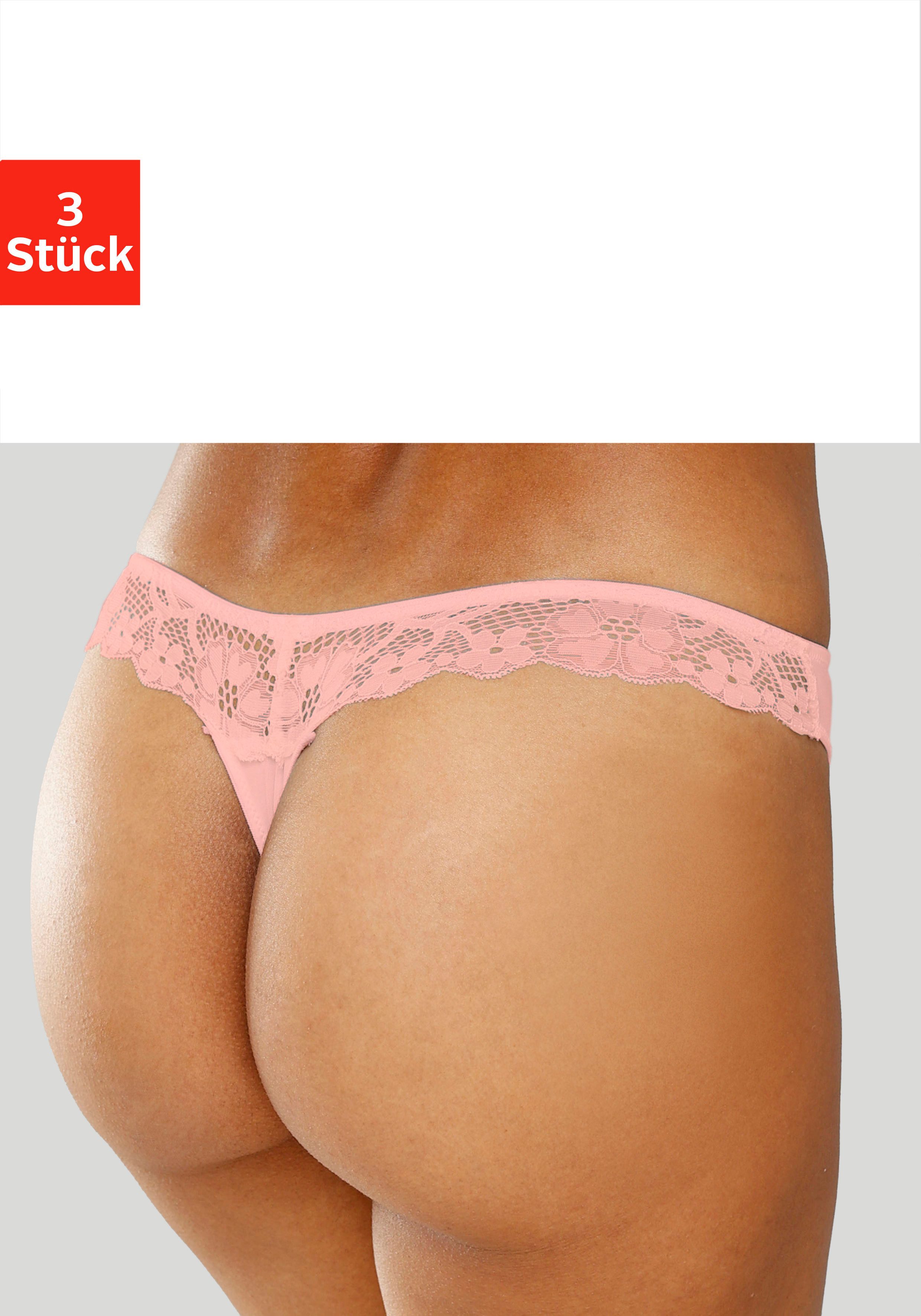 petite fleur String (3-St) hinten komplett aus zarter Jacquardspitze günstig online kaufen