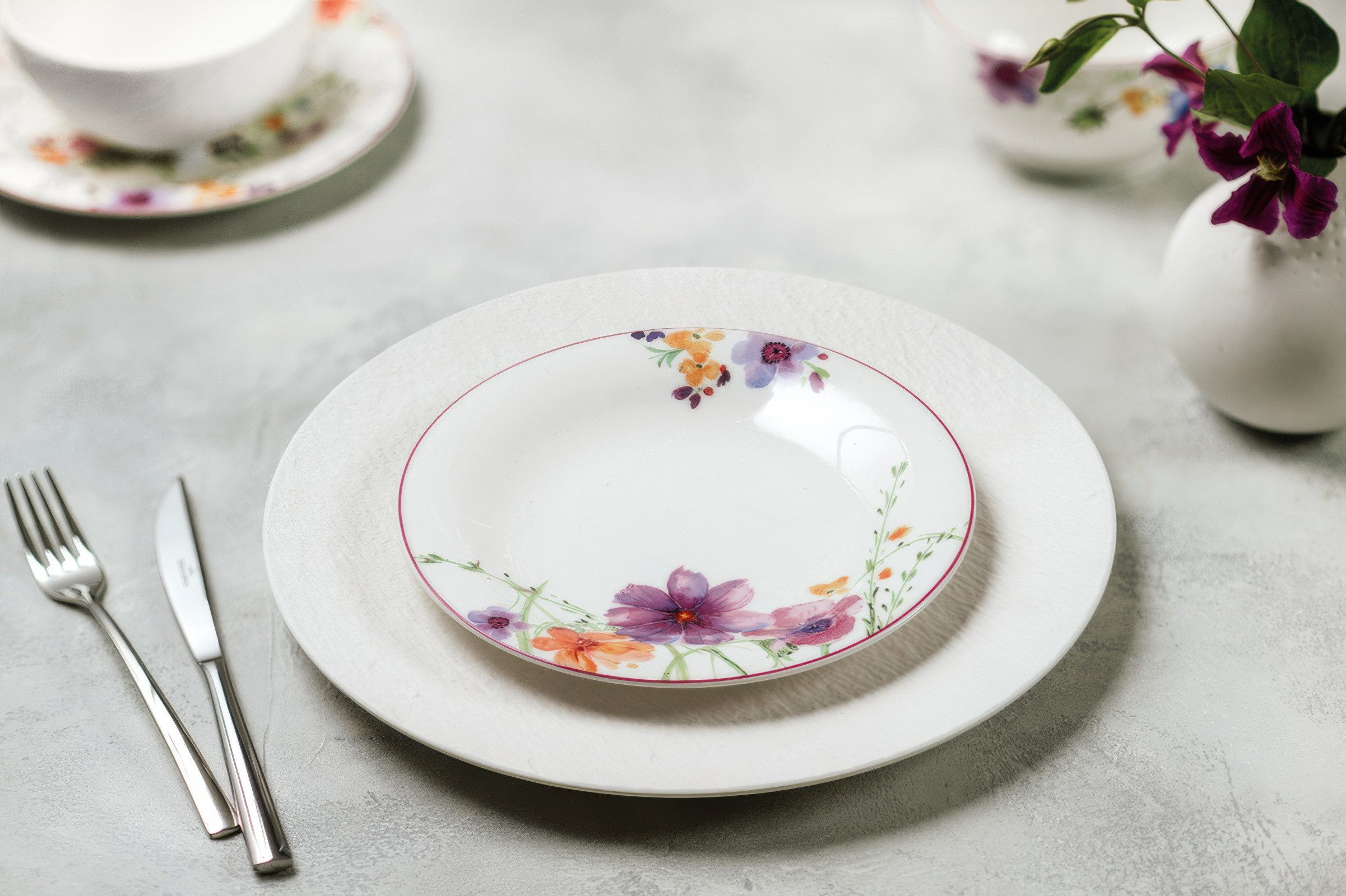 Villeroy & Boch Frühstücksteller Mariefleur Basic, Spülmaschinengeeignet, Mehrfarbig, Blumen, ⌀ 21.5cm, Mehrfarbig