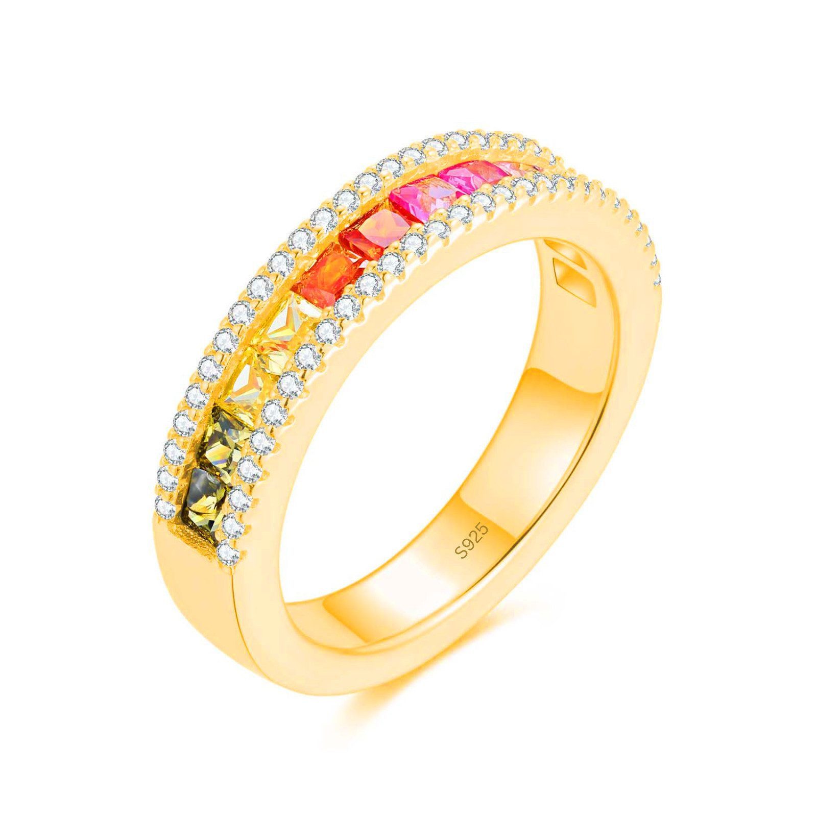 Lisandra Scott Silberring Halb-Regenbogen Ring aus 925 Sterlingsilber mit Buntstein-Verzierung, Bunter Luxus – Ein Ring wie ein Feuerwerk aus Licht