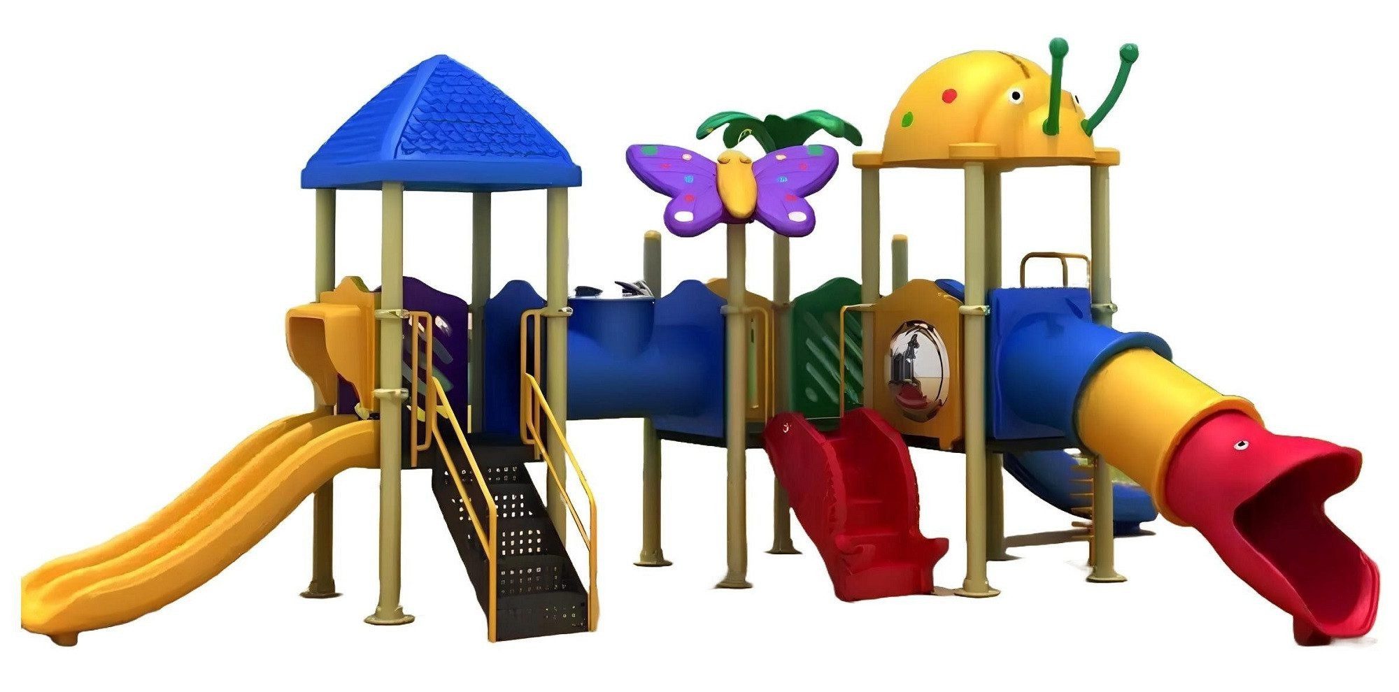 Xlmoebel Spielturm Bunter Spielturm aus Kunststoff mit Rutschen und Kletterelementen, Hergestellt in Europa