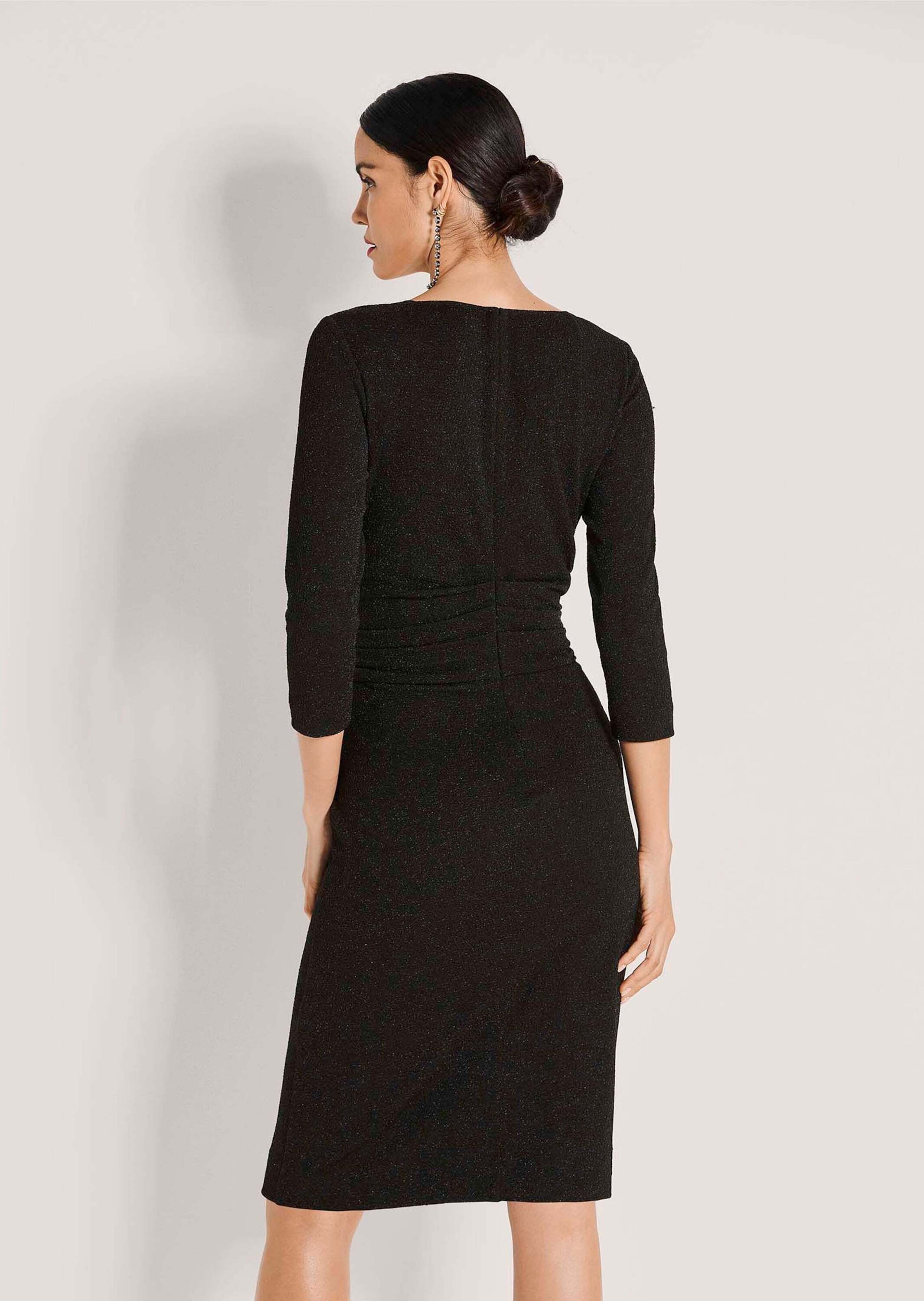 MADELEINE Etuikleid Stretchkleid in Wickeloptik Glanzkleid mit V-Ausschnitt, Knielänge und 3/4-Arm