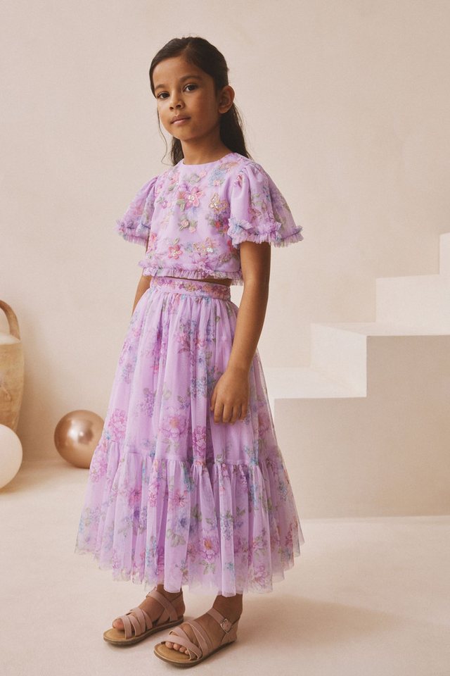Next Top & Rock Lehenga Oberteil und Rock mit Blumenverzierung (2-tlg)