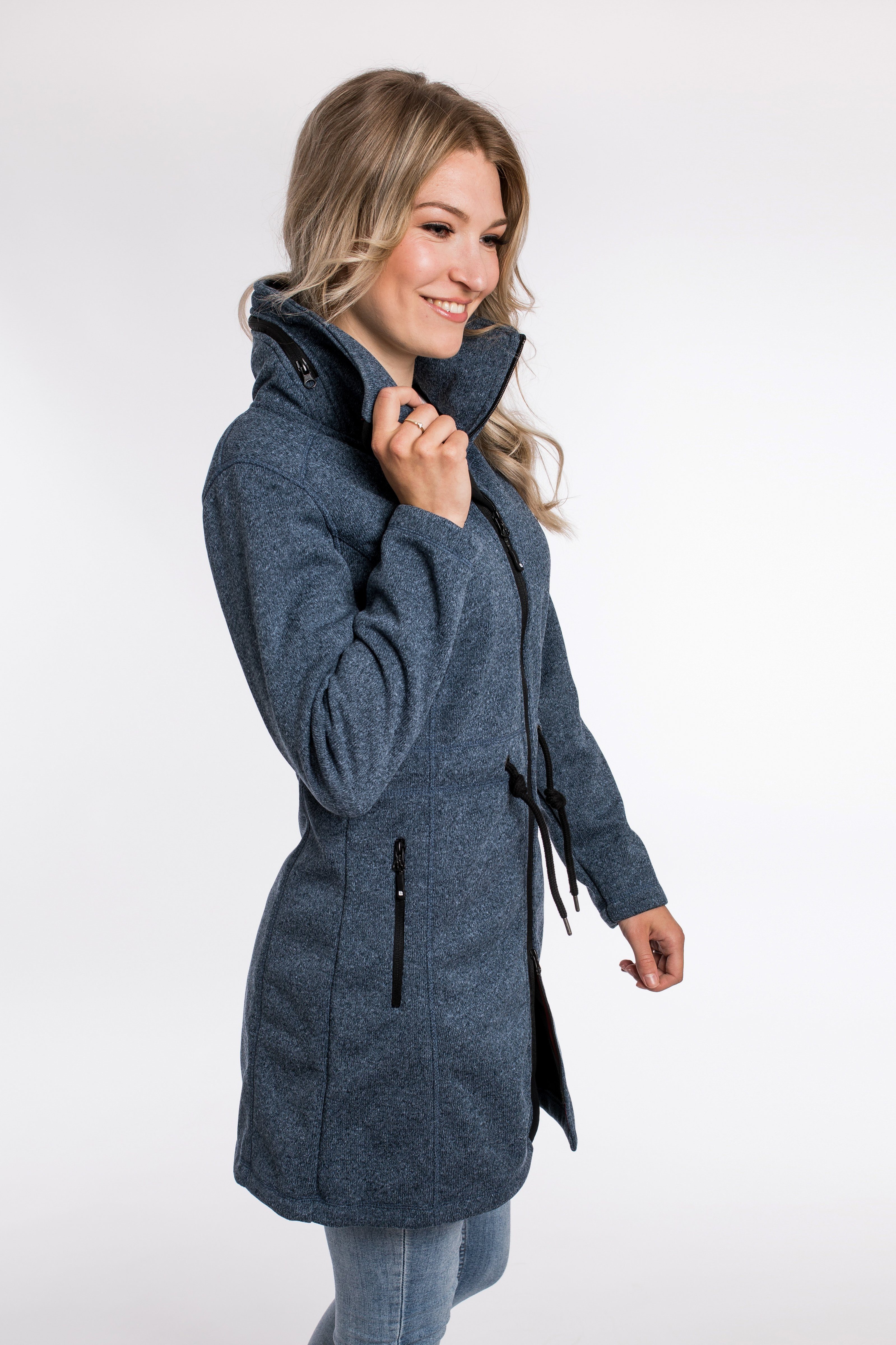 DEPROC Active Softshellparka KEDGWICK WOMEN LONG Softshellmantel in urbaner Strickfleeceoptik