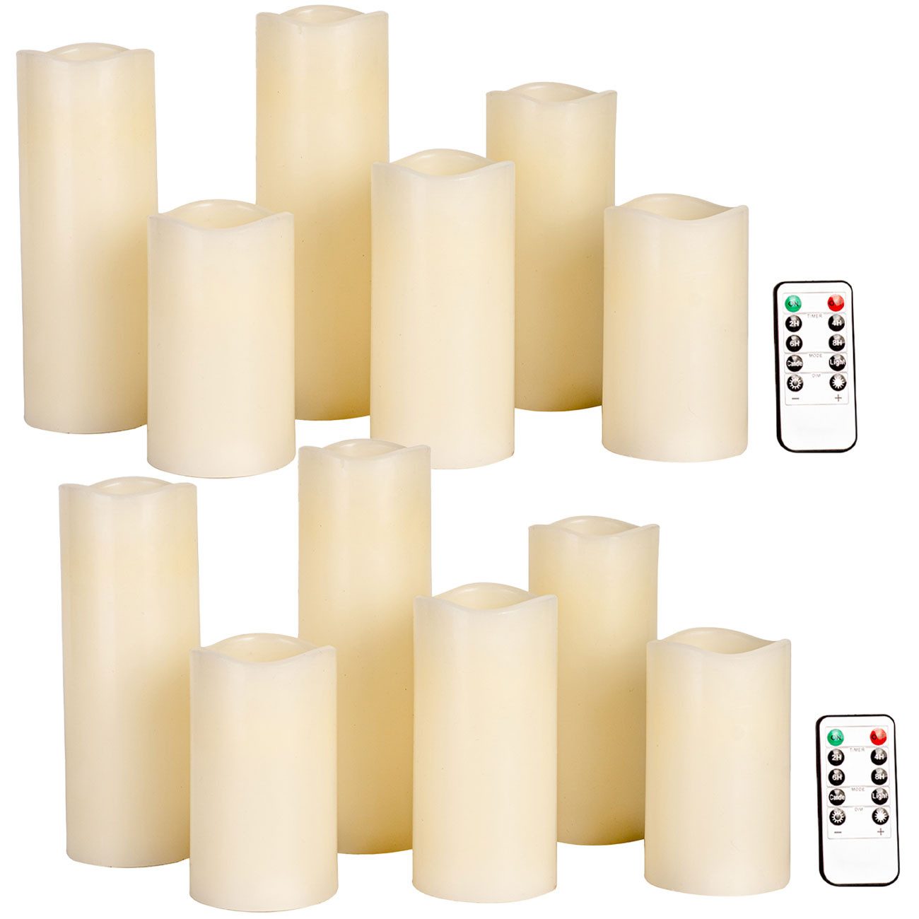 Casativo LED-Kerze ED-Echtwachskerzen flackernd dimmbare Batterie-Kerzen mit Timer (12-tlg), LED-Licht im Echtwachs-Mantel & Timerfunktion (2/4/6/8 Std)