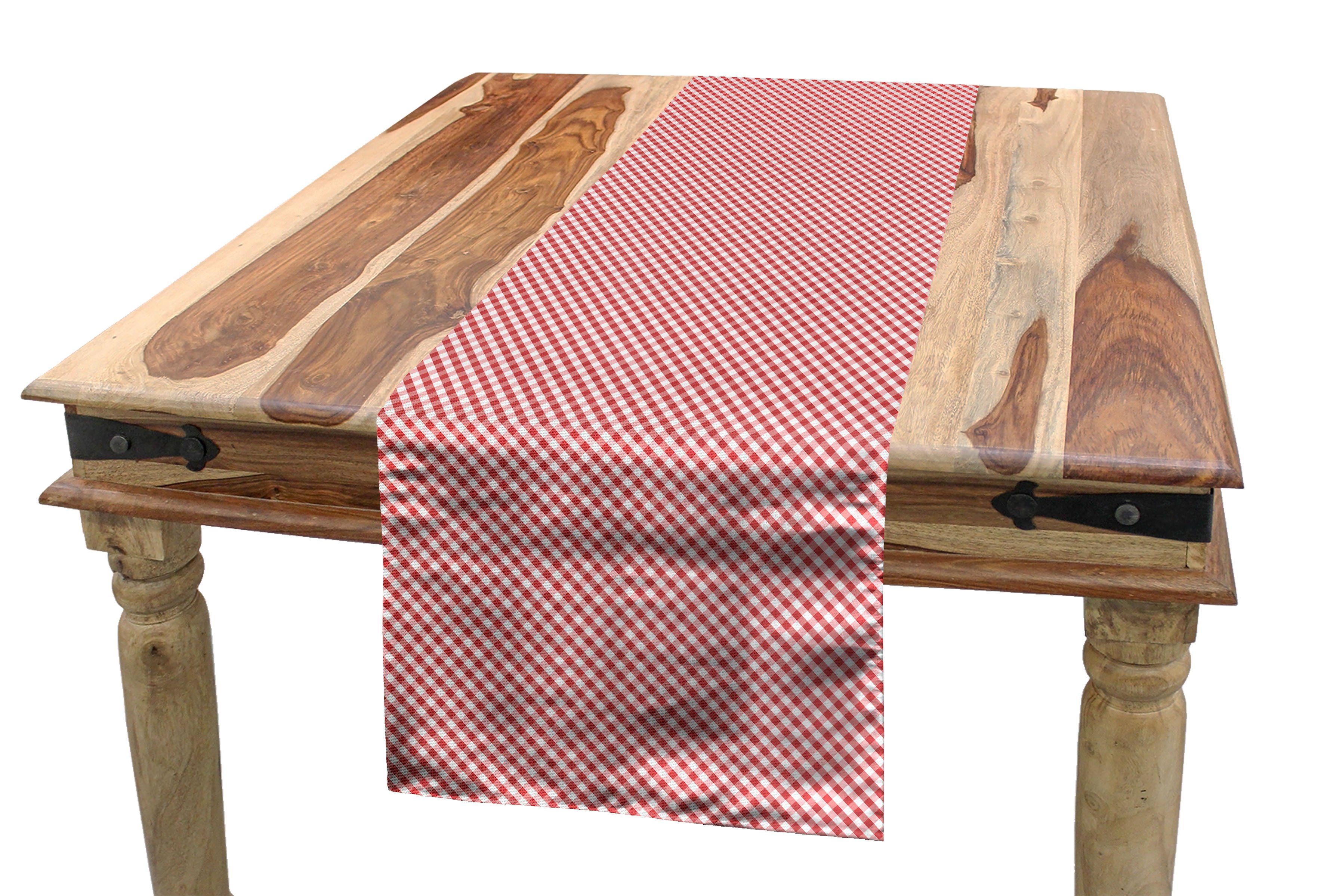 Rechteckiger rote Retro Tischläufer, Kariert Tischläufer Dekorativer Esszimmer Quadrate Küche Abakuhaus