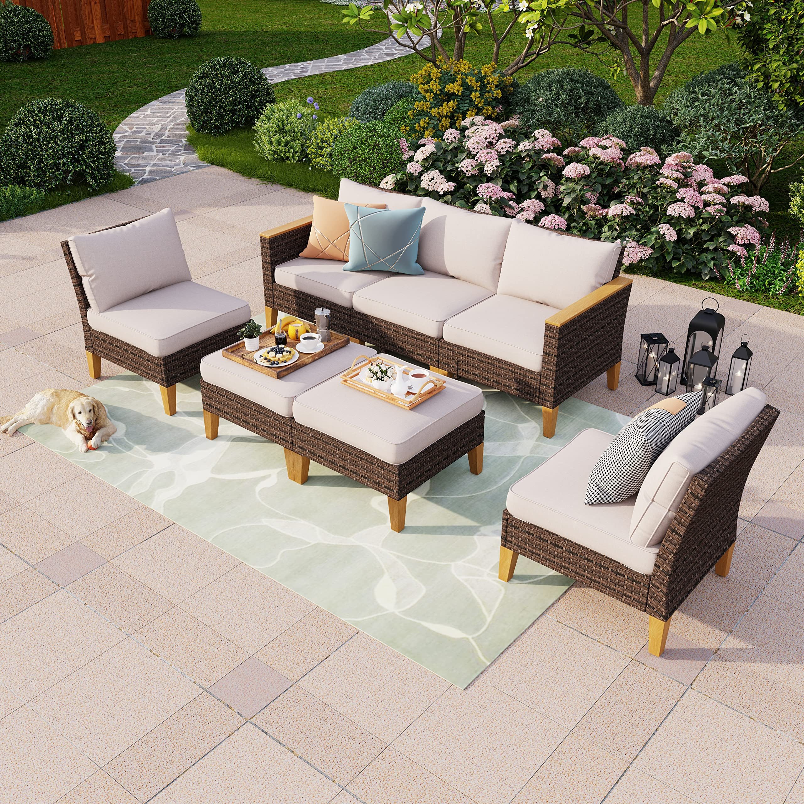 PHI VILLA Gartenlounge-Set, (2xArmlehne Stuhl, 3xArmloser günstig online kaufen