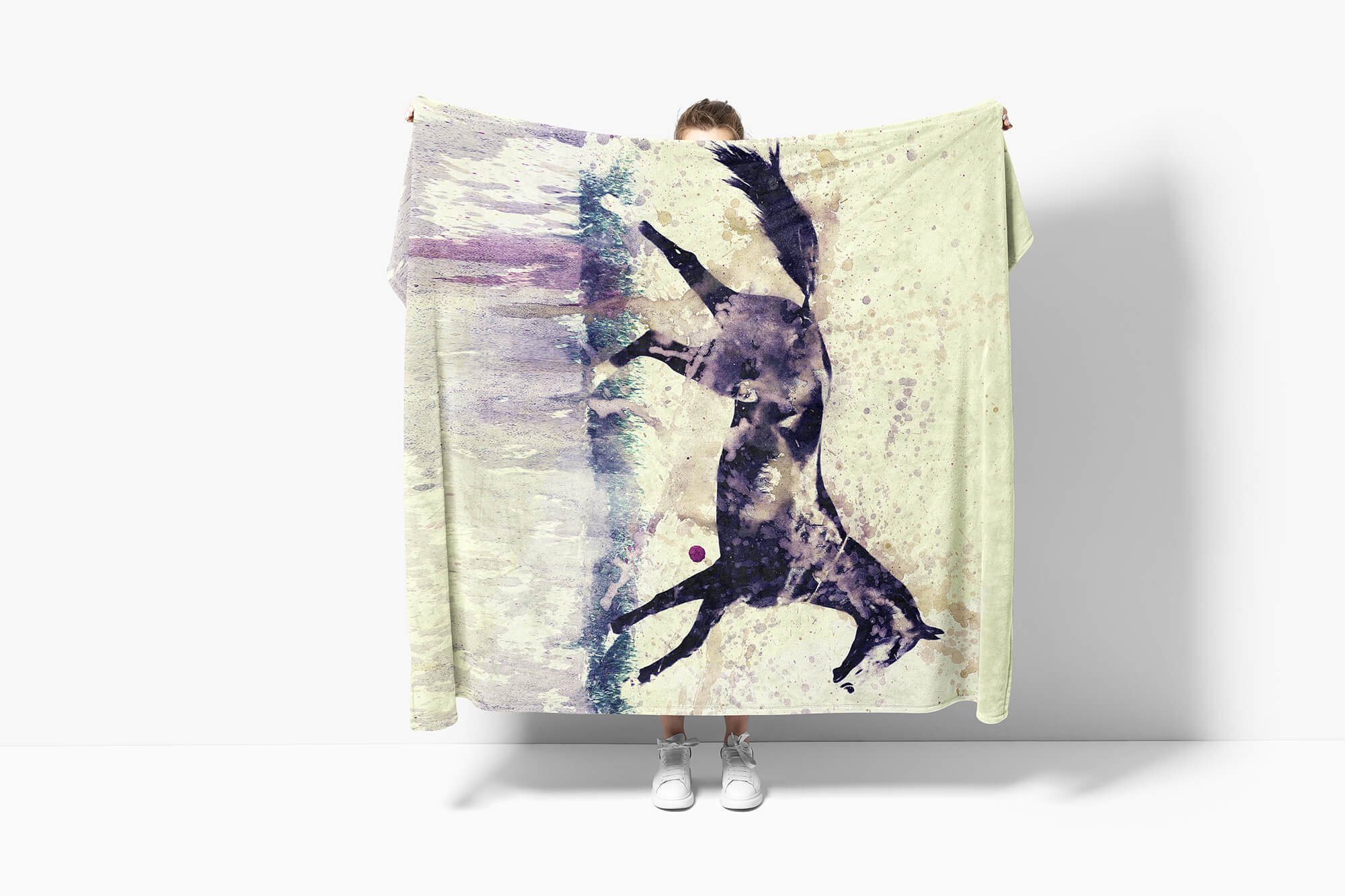 Kunstvoll Sinus Kuscheldecke Handtücher Serie Strandhandtuch Horse Art Tier Handtuch SplashArt Mo, Saunatuch II (1-St), Baumwolle-Polyester-Mix Handtuch