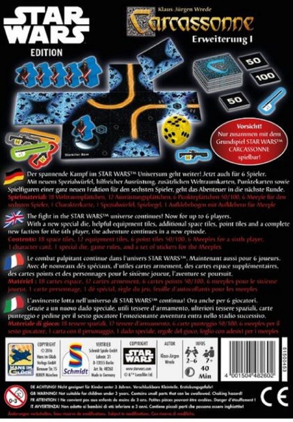 Hans im Glück Spiel Carcassonne, Kartenspiel, Star Wars Edition Erweiterung 1, Familienspiel