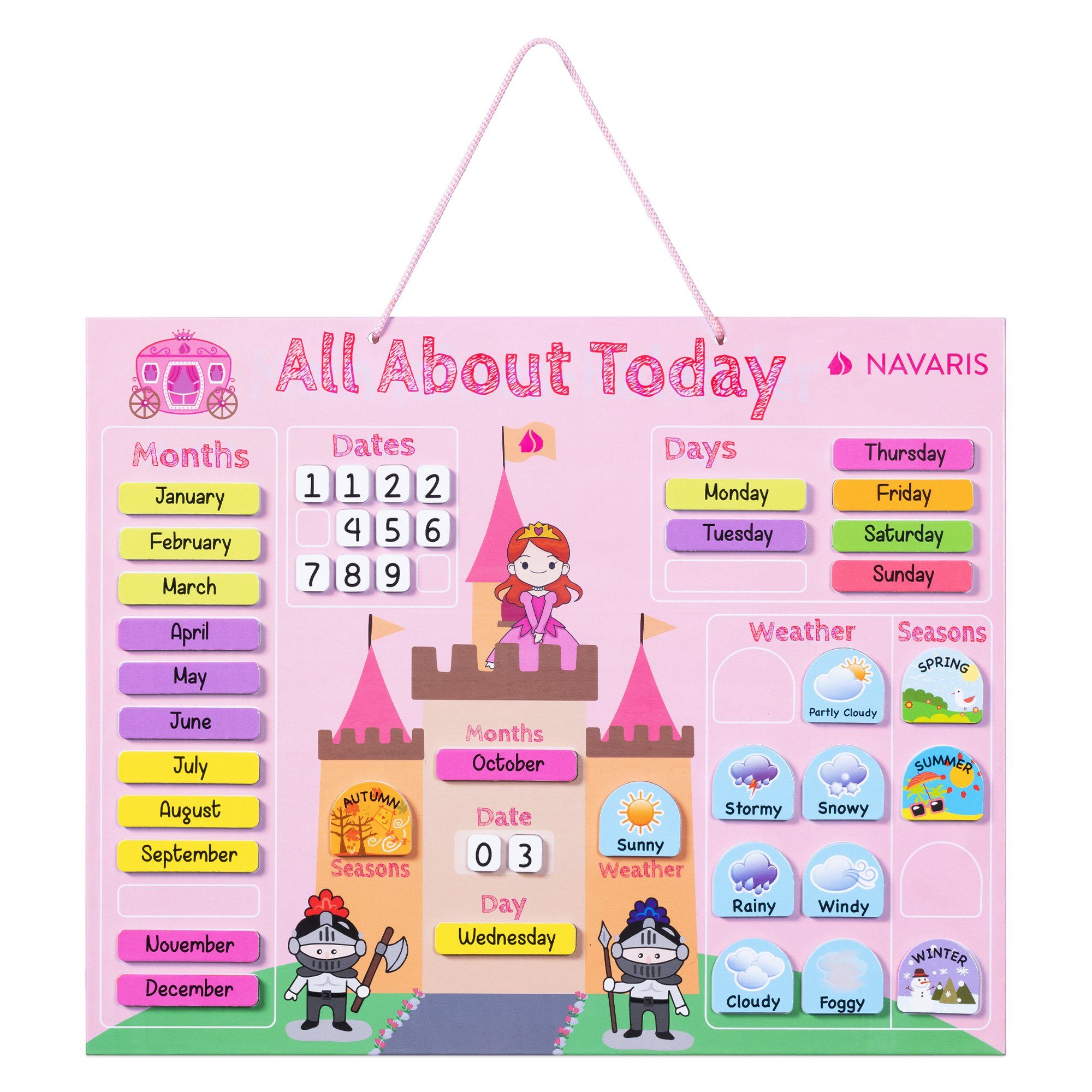 Navaris Magnettafel Kalender Tafel für Kinder - Jahreszeiten Uhr - magnetisch, (1-tlg)