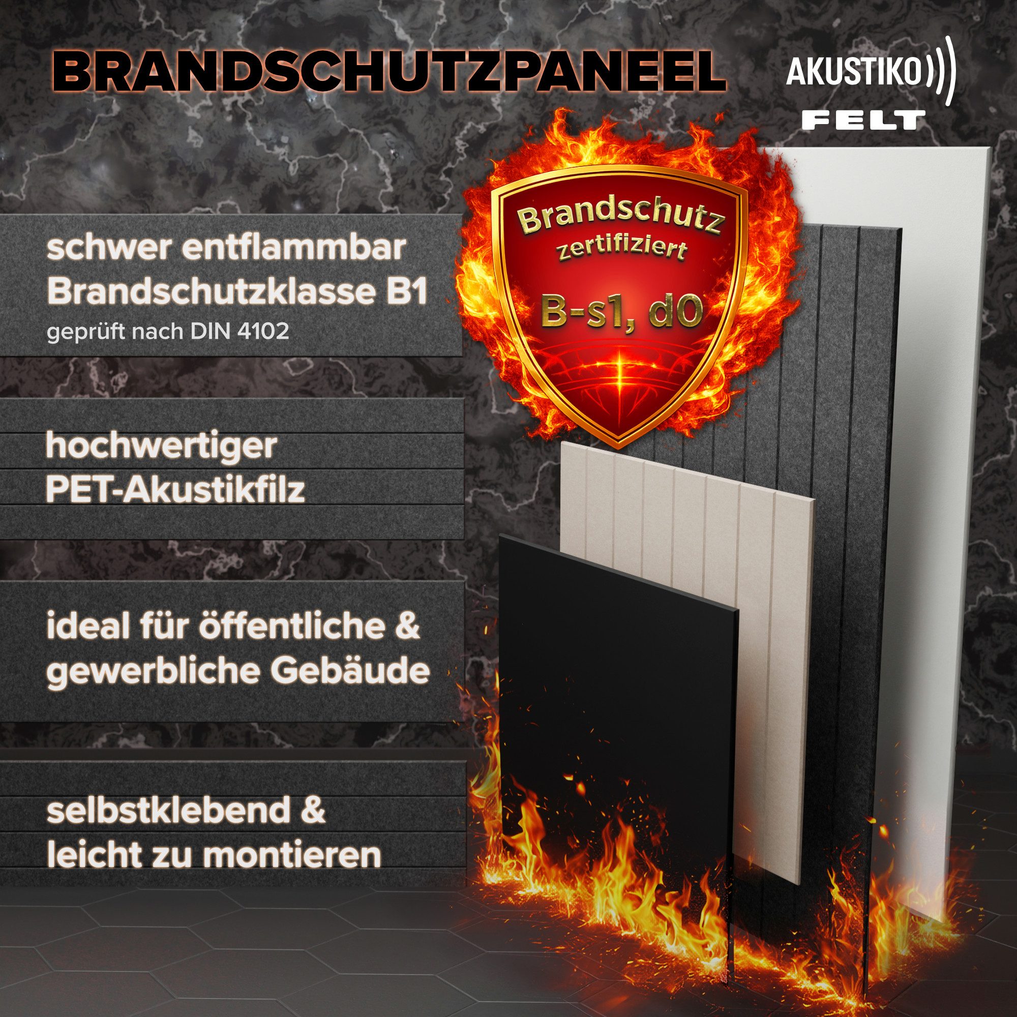AKUSTIKO Schallschutzpaneel, (Selbstklebend 60x60cm - 4 Stück Taupe Akustik Wandpaneele Brandschutzklasse B-s1-d0 Panels Filz 9mm Hexim Decken- & Wandverkleidung Heimkino Decke (1.44m)