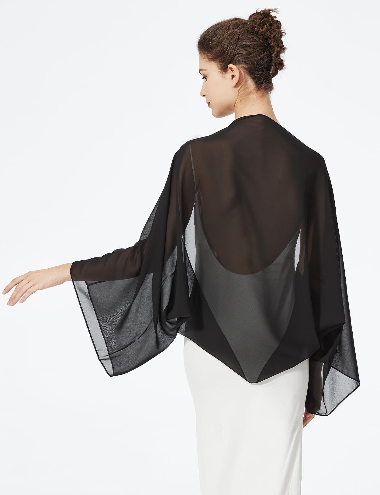 Zaewry Modeschal Damen Chiffon-Bolero, locker geschnitten, mit langen Ärmeln, ideal als Überwurf für Sommerhochzeiten, Abendveranstaltungen