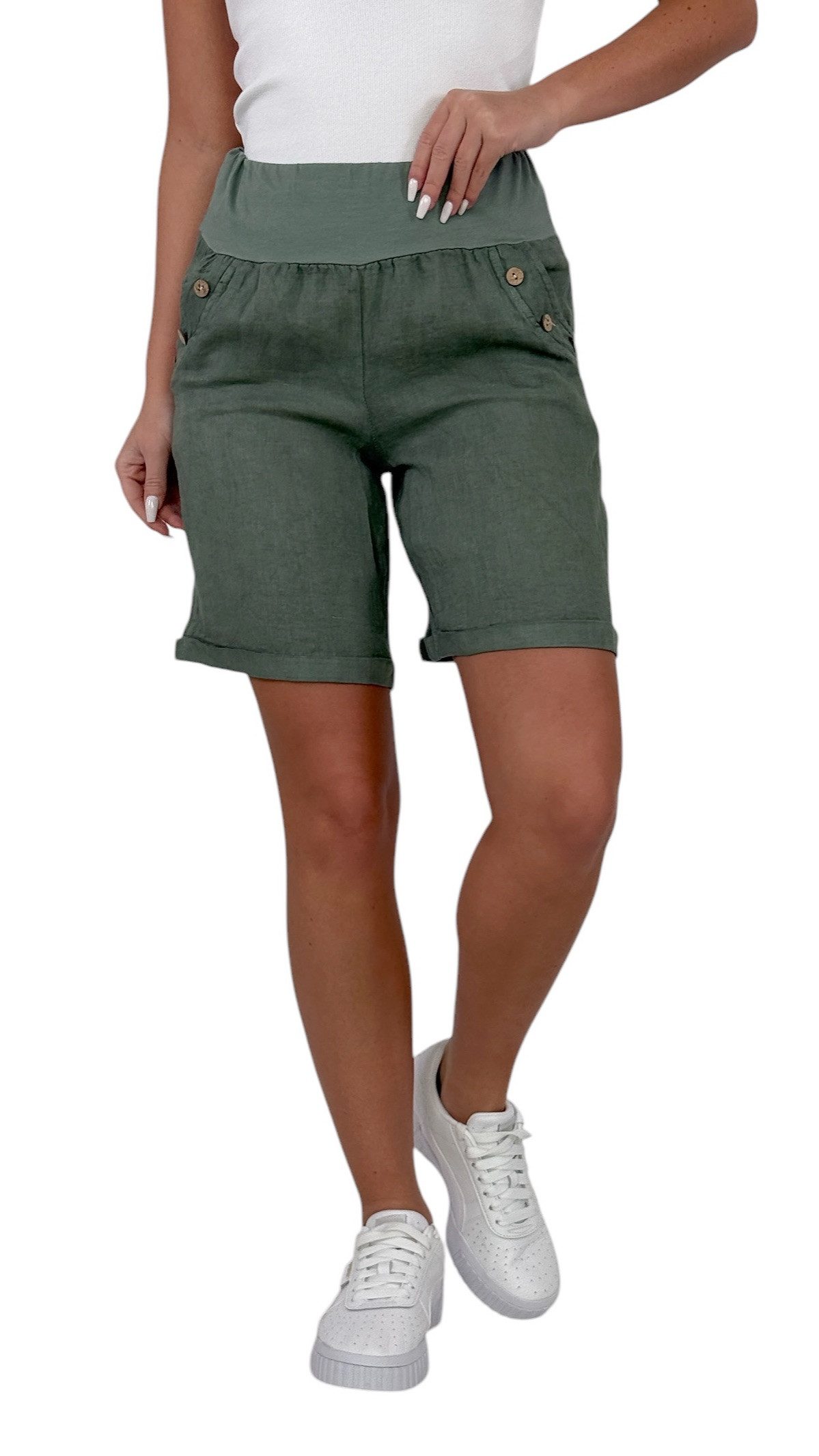 Leinenhose 100 % Leinen Damen Shorts Leinenshorts Bermuda kurze Hose 280