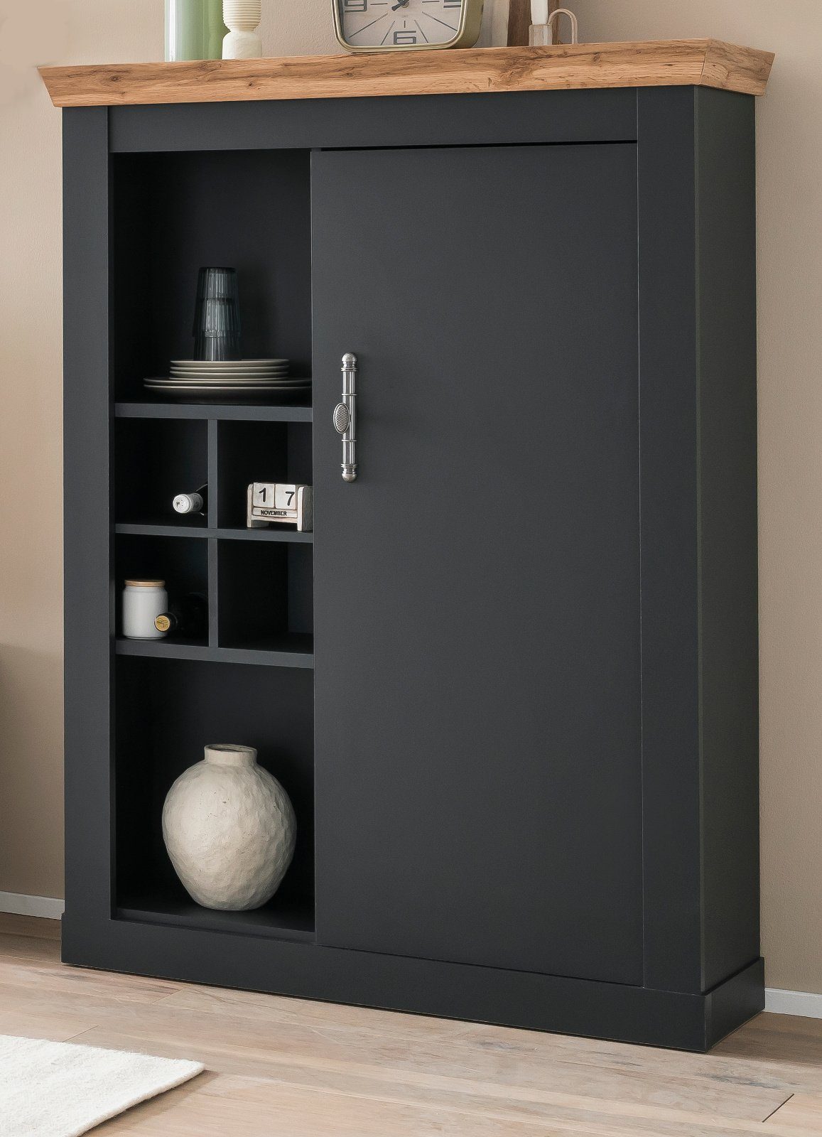 Furn.Design Highboard Ribera (Kommode in matt grau mit Wotan Eiche, 107 x 146 cm), mit Soft-Close