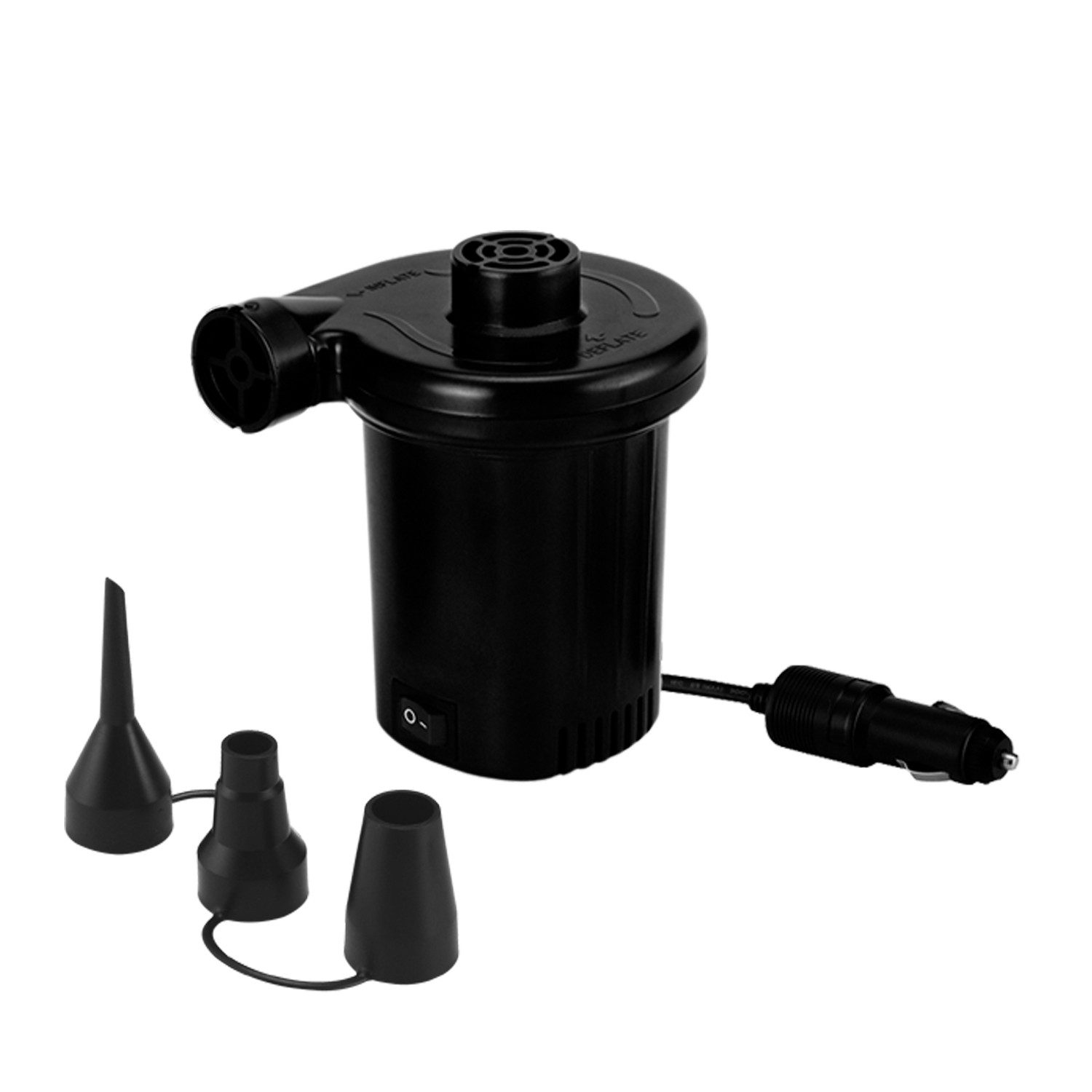 XPOWER Luftpumpe Auto Aufblasbare Luftpumpe AP-115 Pumpe DC12V Matratze Pool Spielzeug (Set, 4-tlg., 3 Düsen), TRAGBAR, SCHNELLER PUMP, MEHRZWECK, Multi-Anwendung, Einfache Bedienung