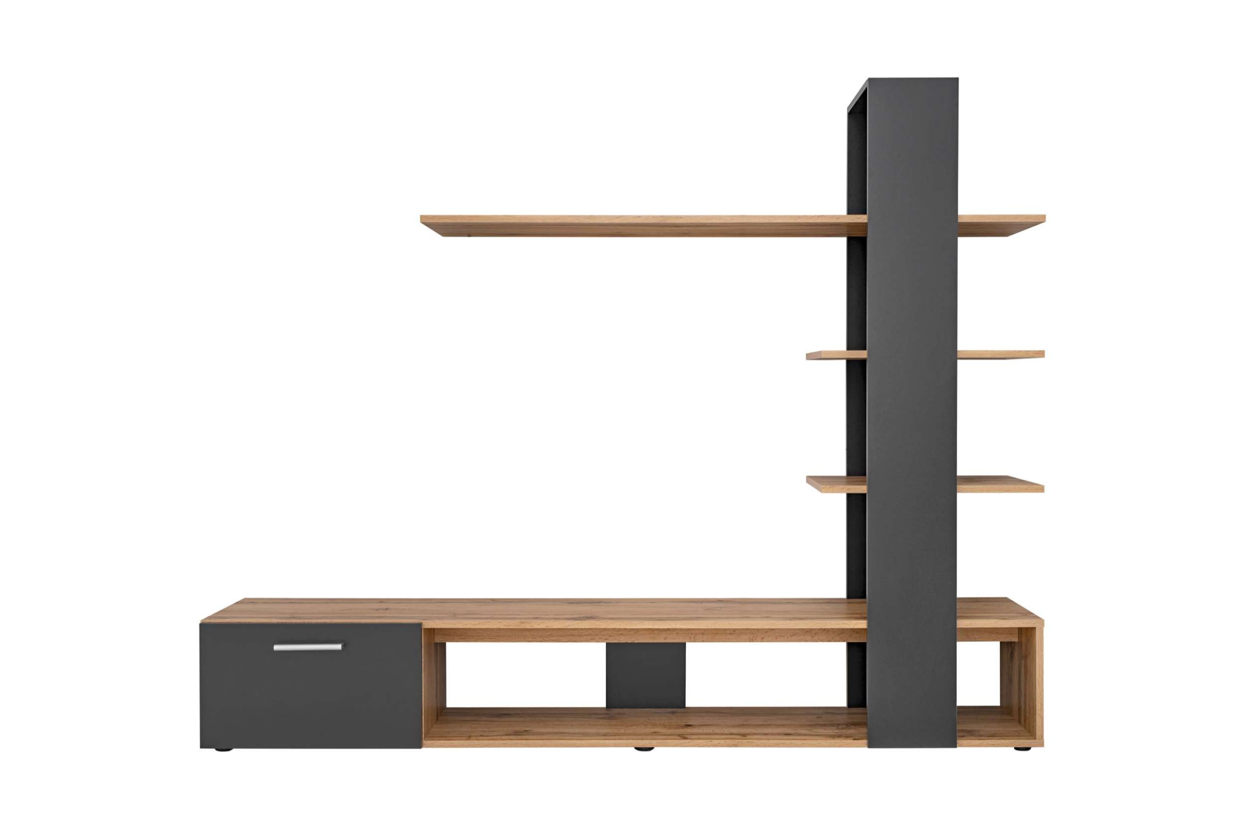 99rooms Wohnwand Emo, (Set (2 St), Wohnzimmer-Set, Komplettset), 1×TV-Lowboard, 1×Wandpanel mit 3×Wandboard
