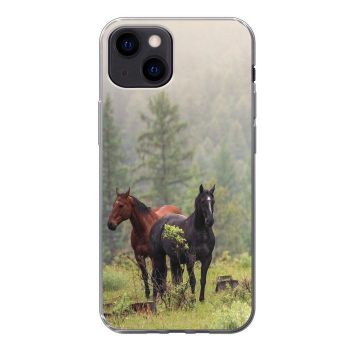 MuchoWow Handyhülle Pferde - Wald - Nebel Handyhülle Apple iPhone 13 Mini Smartphone-Bumper Print Handy