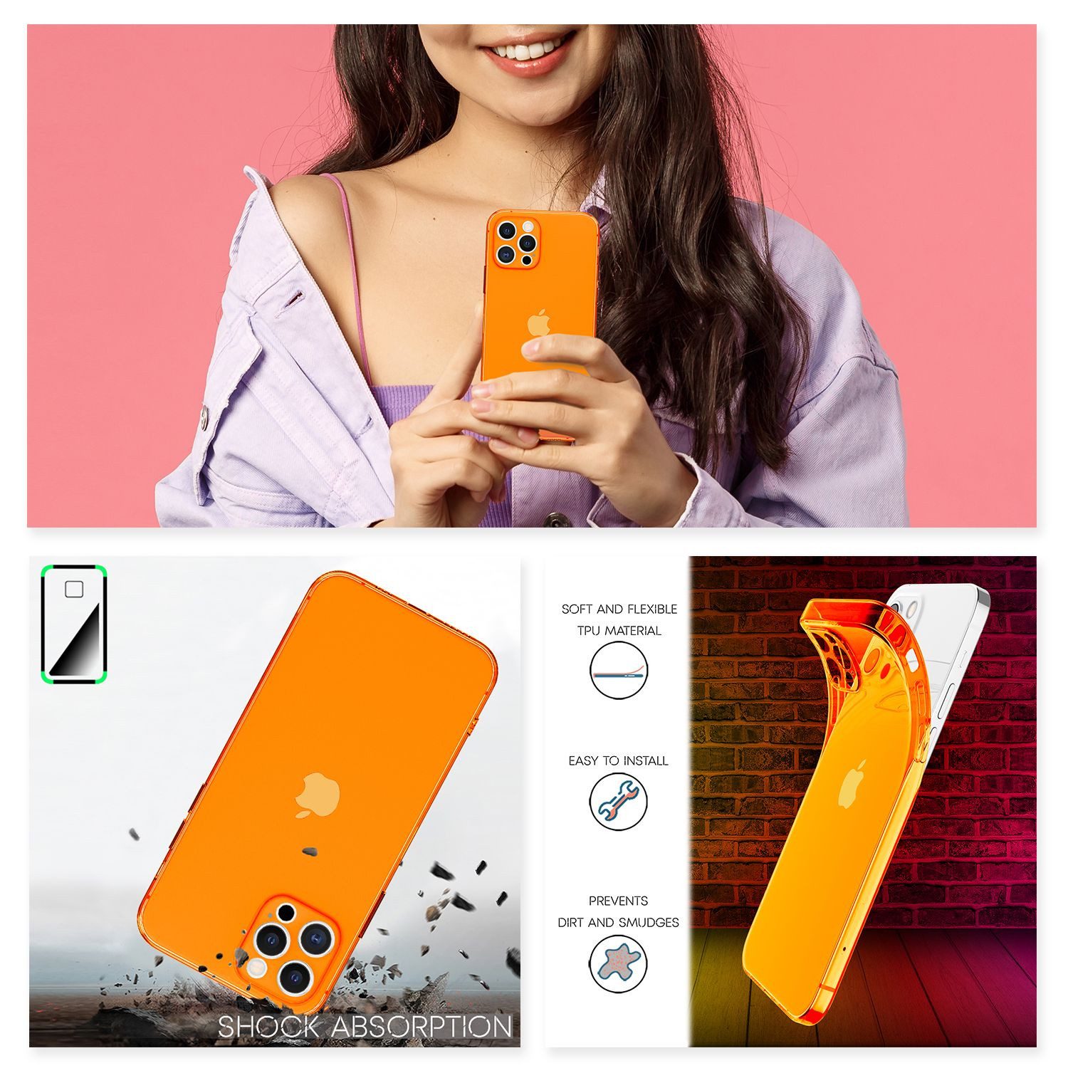 Nalia Smartphone-Hülle Apple iPhone 12 Pro Max 17 cm (6,7 Zoll), Klare Neon Silikon Hülle / Bunt Leuchtend / Durchsichtig / Flexibel