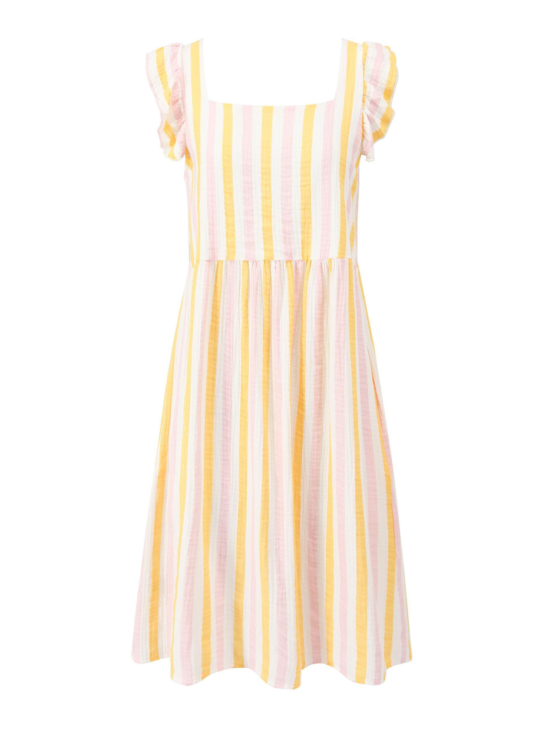 SASSYCLASSY Minikleid Gestreiftes Musselinkleid Damen Kleid aus Musselin im Streifenmuster mit Rüschenärmel – Bild 2 von 5