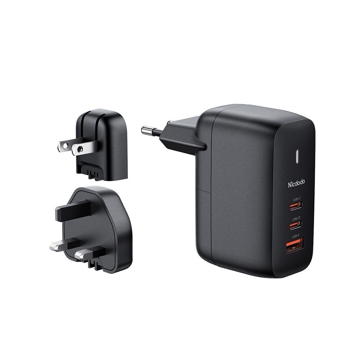 mcdodo GaN 65W Schnell-Ladegerät 2x USB-C, USB-A (schwarz) Smartphone-Ladegerät