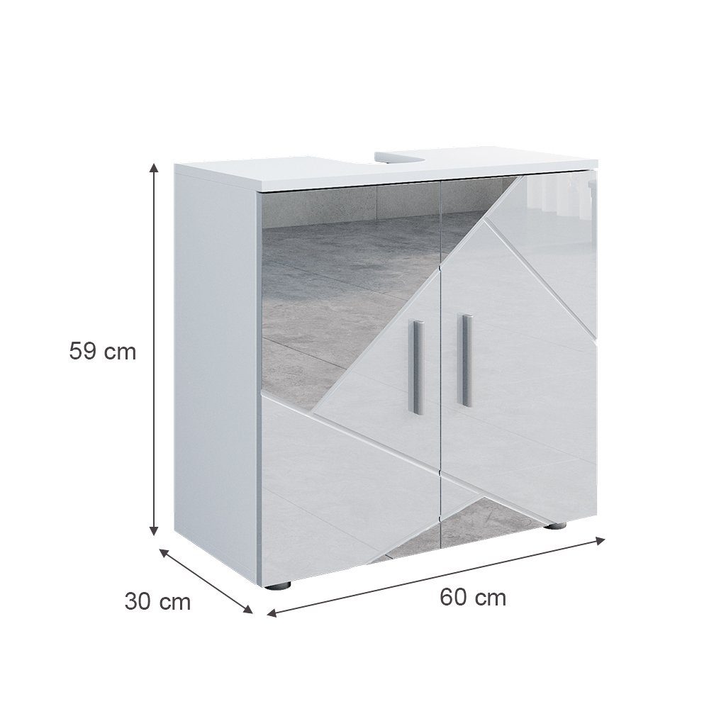 IRMA Waschtischunterschrank 60x59cm Spiegel Weiß Vicco Badschrank Waschbeckenunterschrank