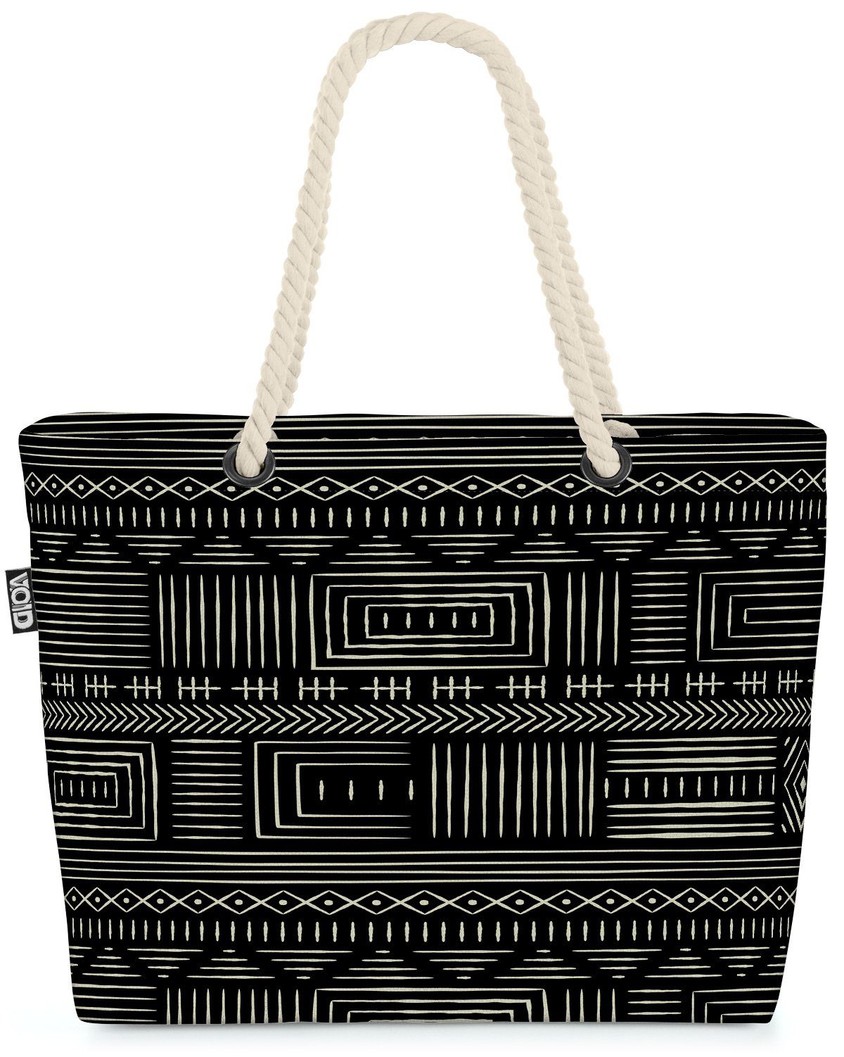 VOID Strandtasche (1-tlg), Afrika Tribal Schwarz Ethno Muster Afrika Muster Dekor schwarz Safari