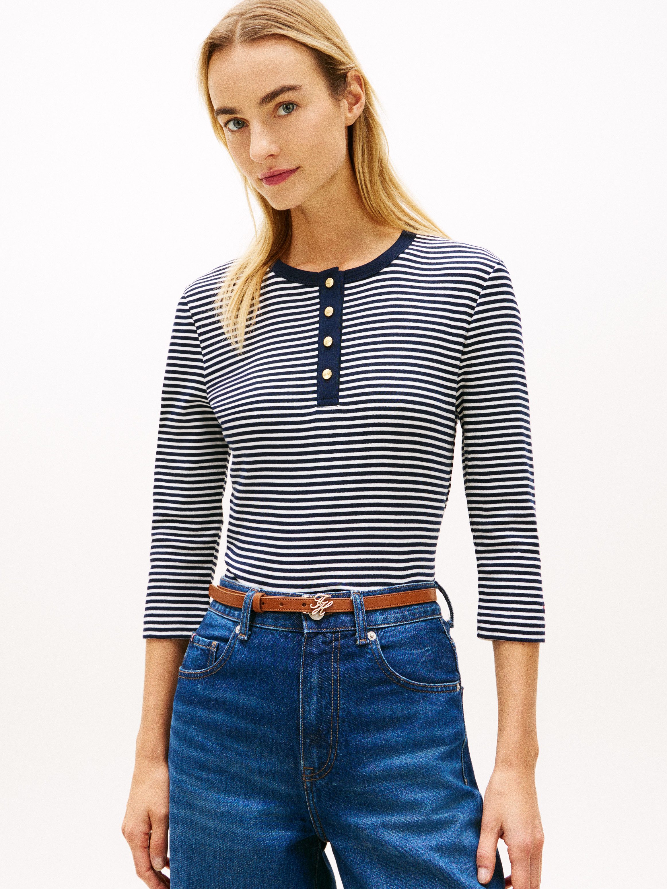 Tommy Hilfiger Langarmshirt GOLD BUTTON SLIM HENLEY 3/4 günstig online kaufen