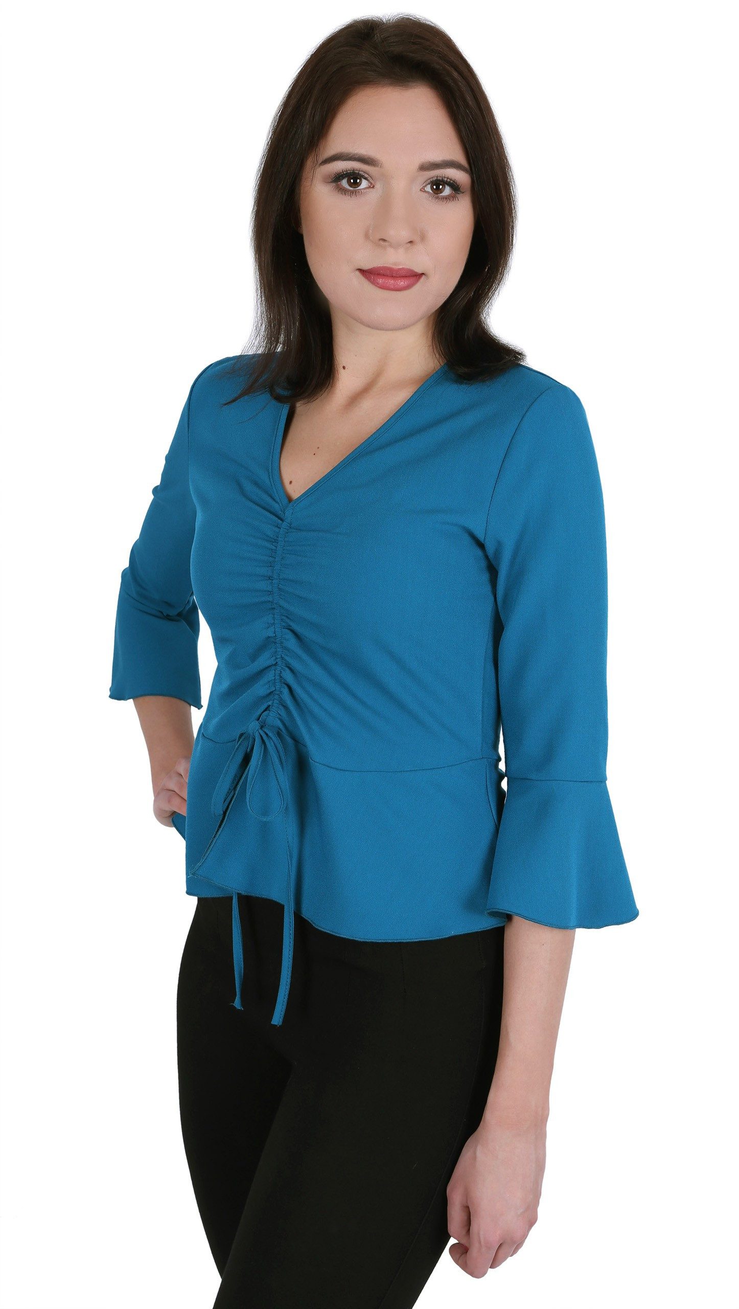 Blusentop Bluse in Meeresfarbe- Trompetenärmel JOHN ZACK L