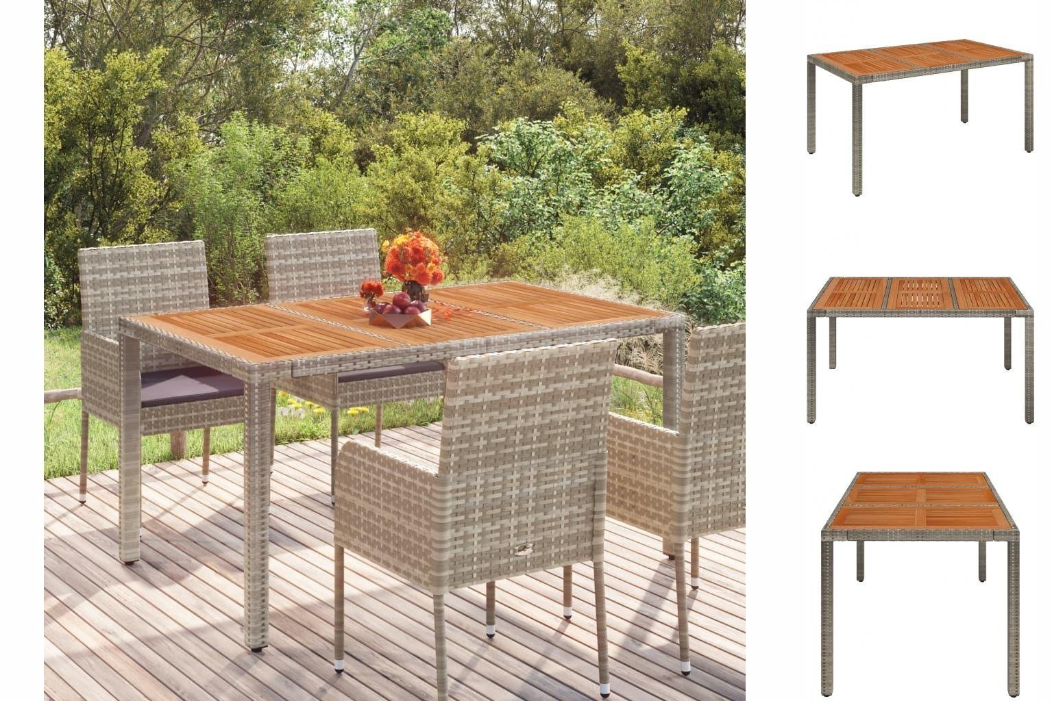 vidaXL Gartentisch Gartentisch mit Holzplatte Grau 150x90x75 cm Poly Rattan Esstisch | Tische