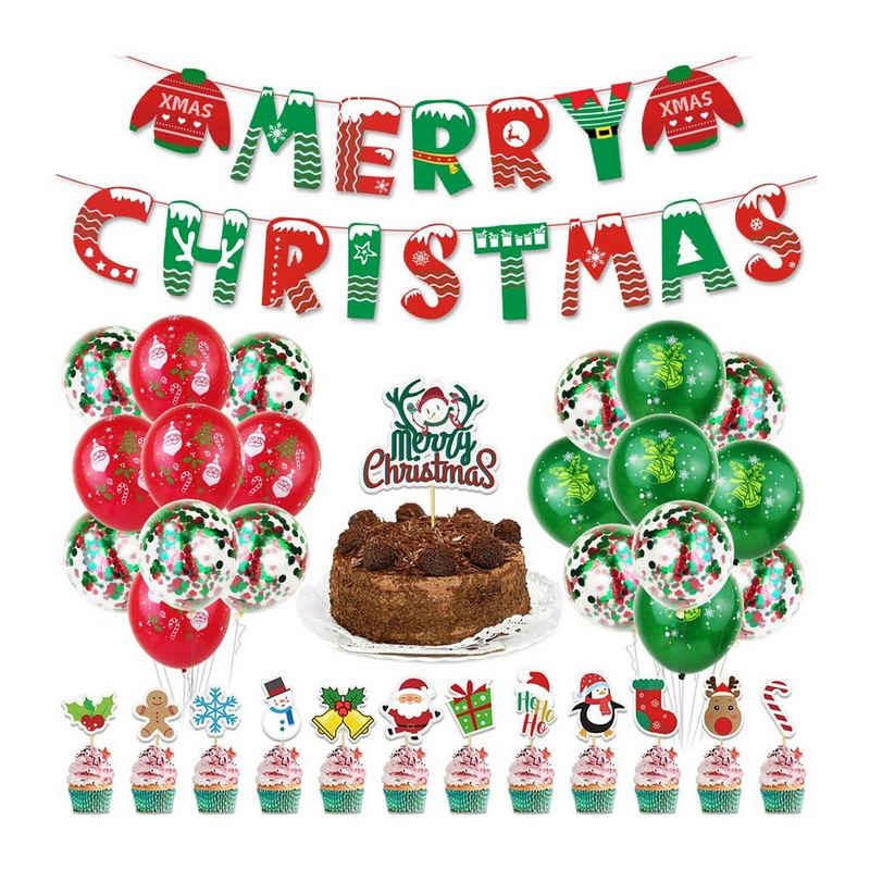 Vivi Idee Luftballon Weihnachten Deko Partyset Merry Chrismas Papier Banner Mufinstecker