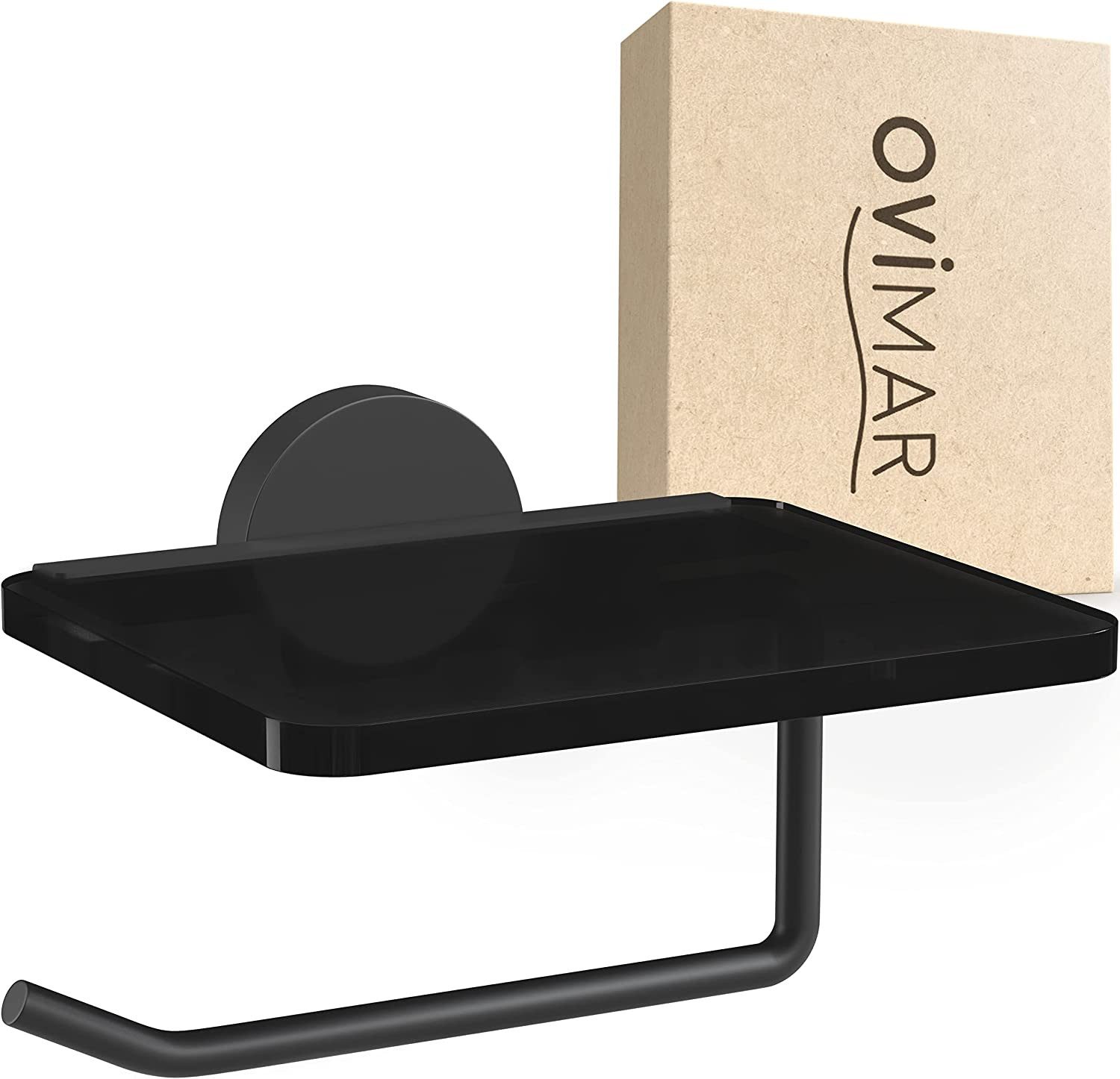 ovimar Toilettenpapierhalter Remoya (1-St), aus Glas in Schwarz zur Zum Bohren