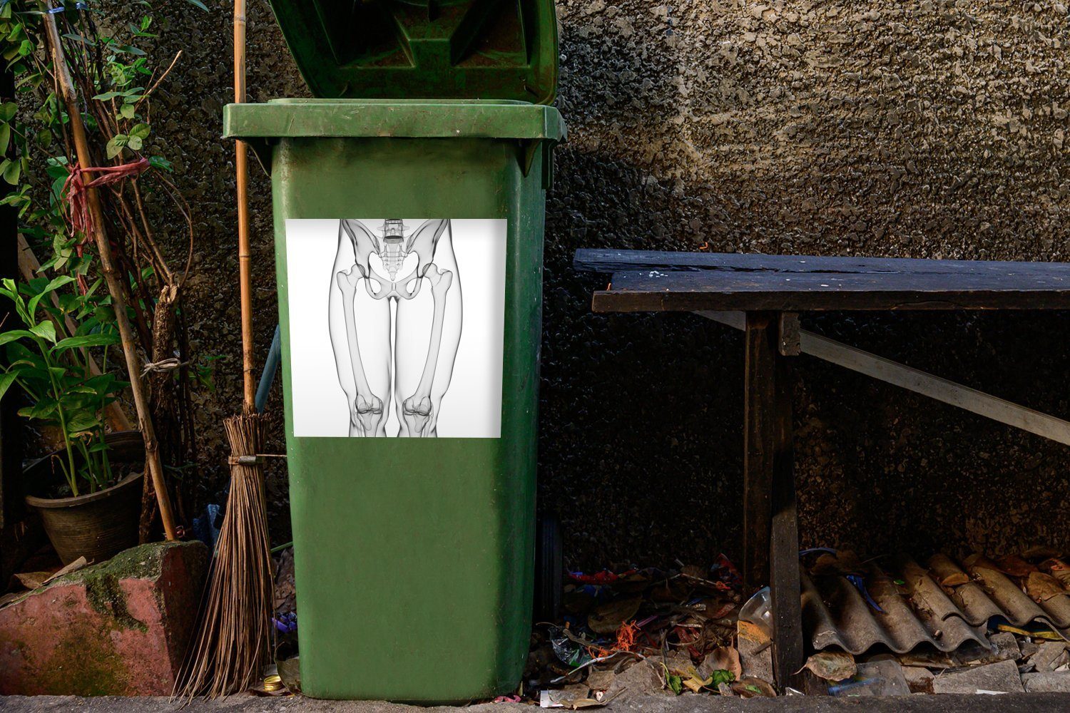 MuchoWow Wandsticker Ein menschliches Skelett Mülleimer-aufkleber, Mülltonne, Container, Abfalbehälter St), (1 Sticker